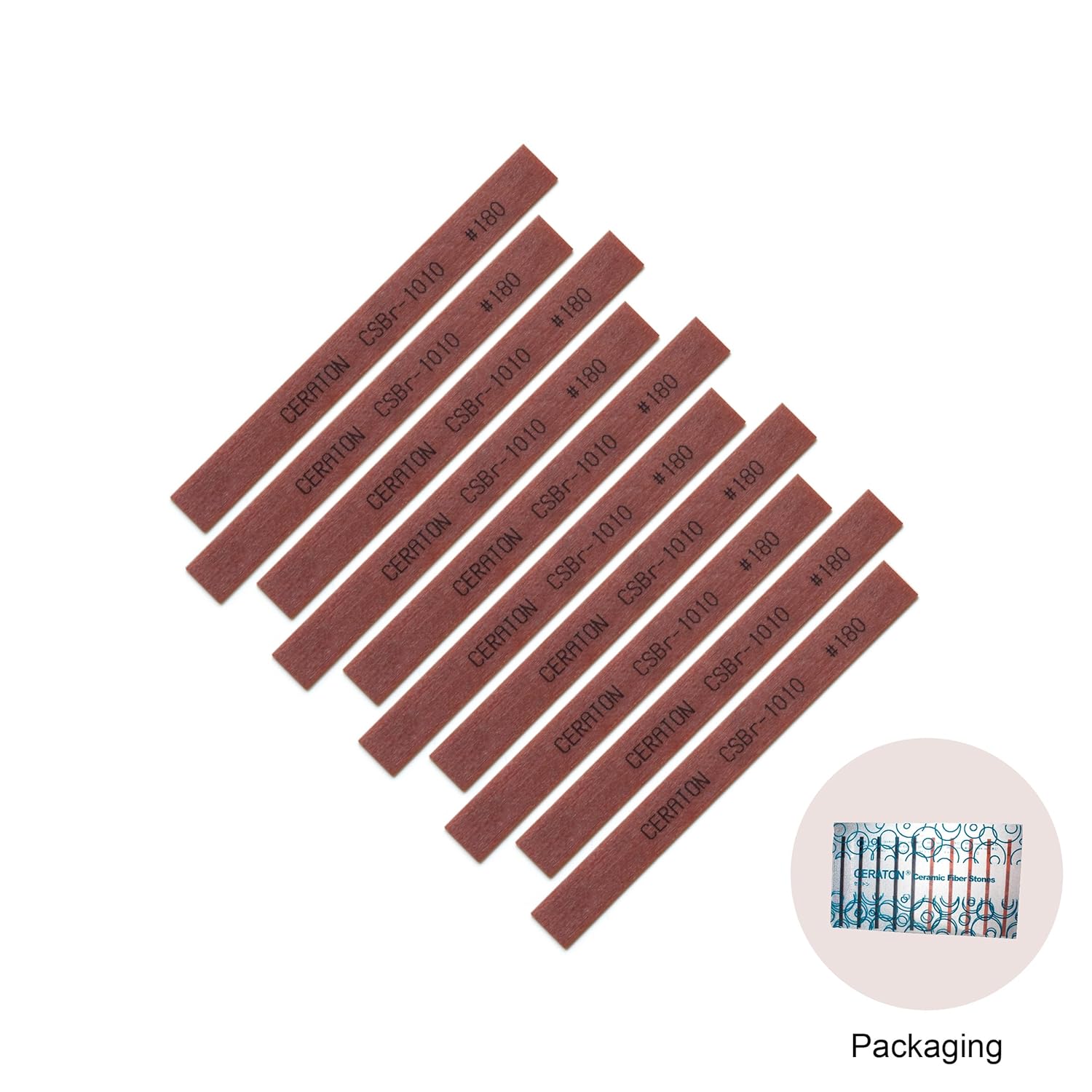 MIRACLE Ceraton Ceramic Fiber Stones – 10-Pack, 3.94" x 0.39" x 0.04" – for Air, Electric, Ultrasonic Tools & Hand Holders – Polishing, Deburring, EDM Removal (#180 Brown)