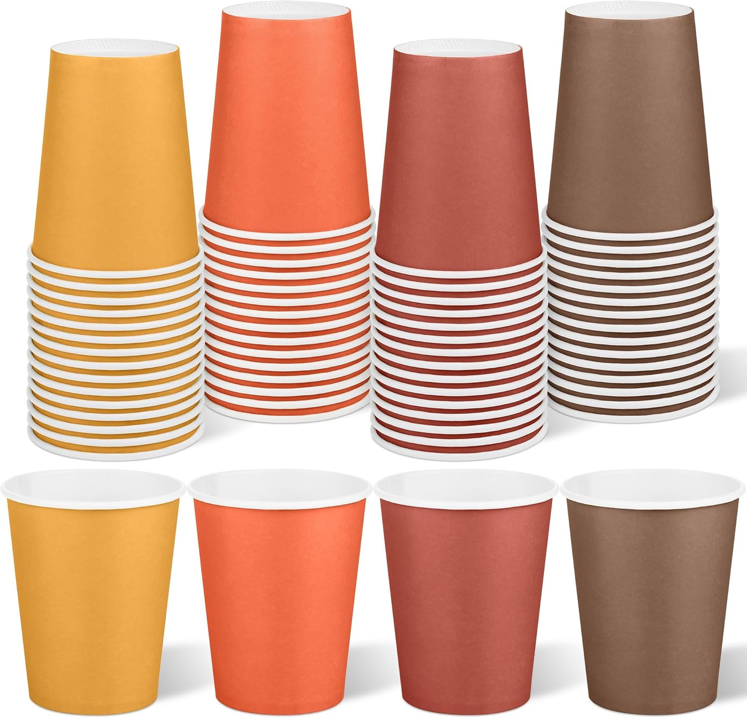 Disposable orange and brown paper cups