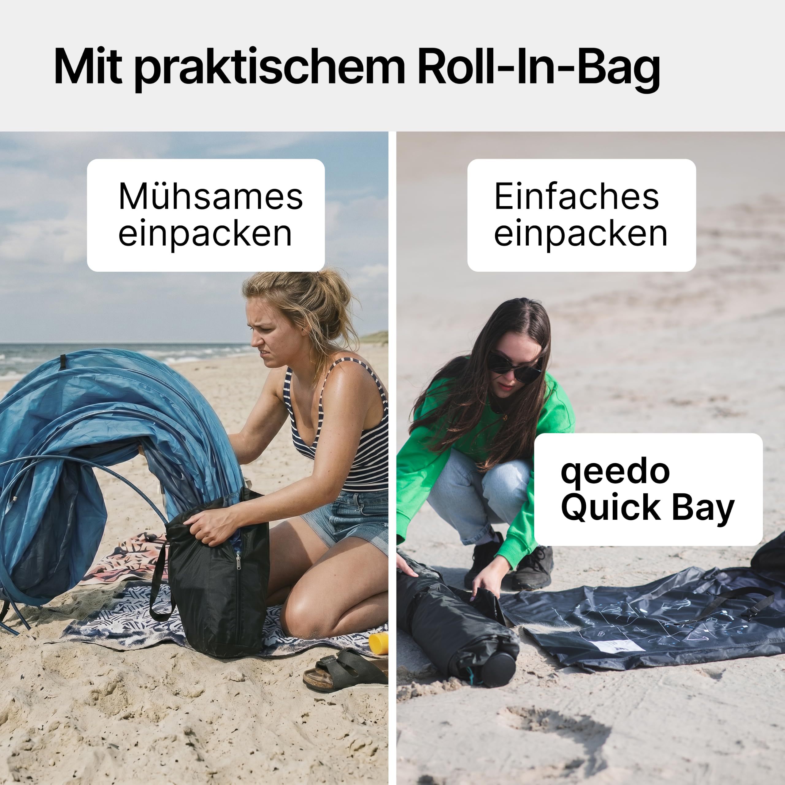 qeedo Quick Bay Strandmuschel UV-Schutz 80+ 360° Panorama View leichtes Strandzelt Quick-Up-System 2 Personen