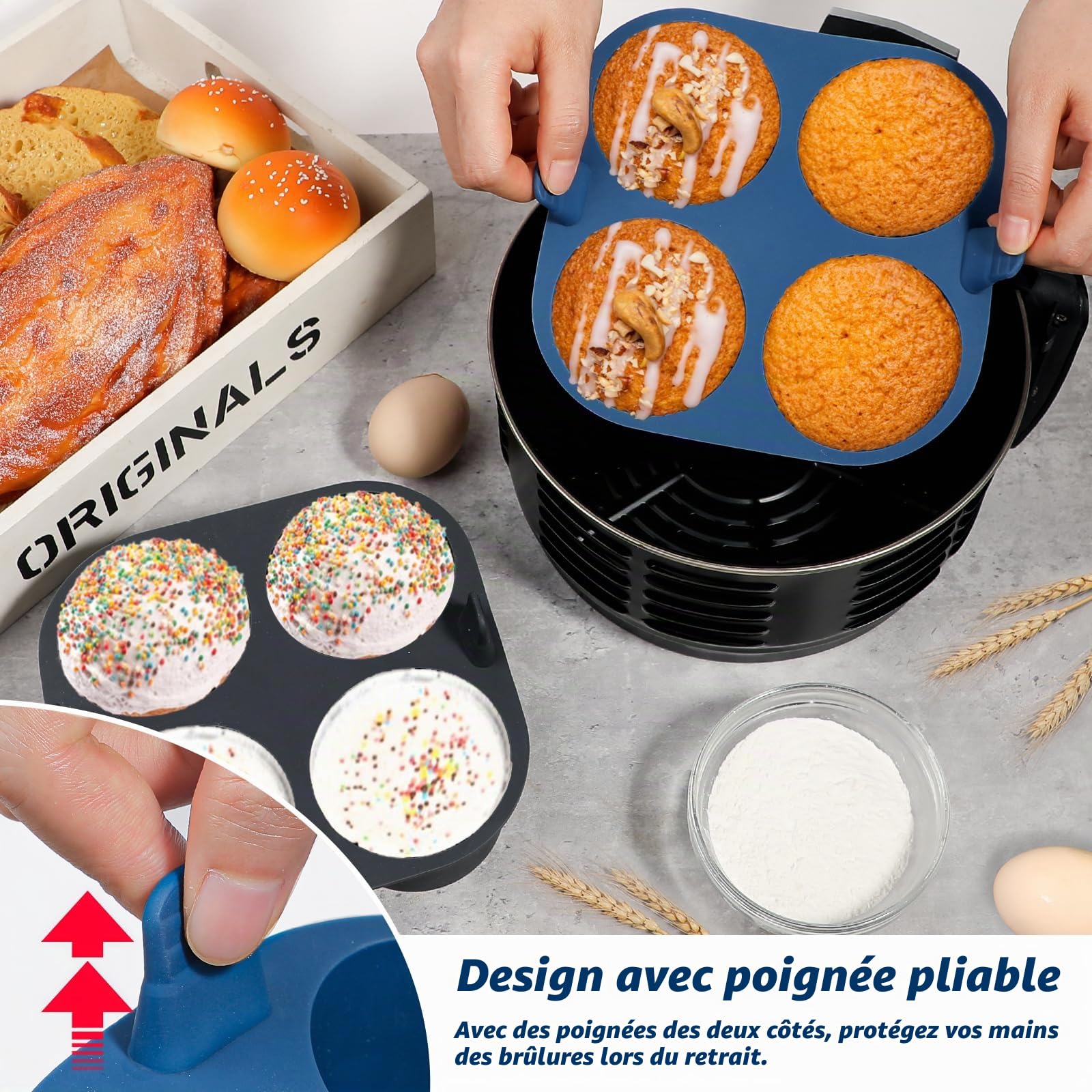 webake Lot de 2 grands moules en silicone pour friteuse à air chaud - 8 cm Air Fryer - Moule à muffins en silicone, moules pour cupcakes, gâteaux, pudding