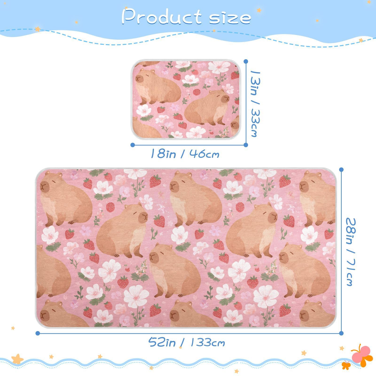 Bolaz Summer Sleeping Bed Pad, Strawberry Capybara Pattern Cooling Mattress Set Breathable Bed Mat Ice Silk Mat + Pillow Cover for Toddler Boys Girls