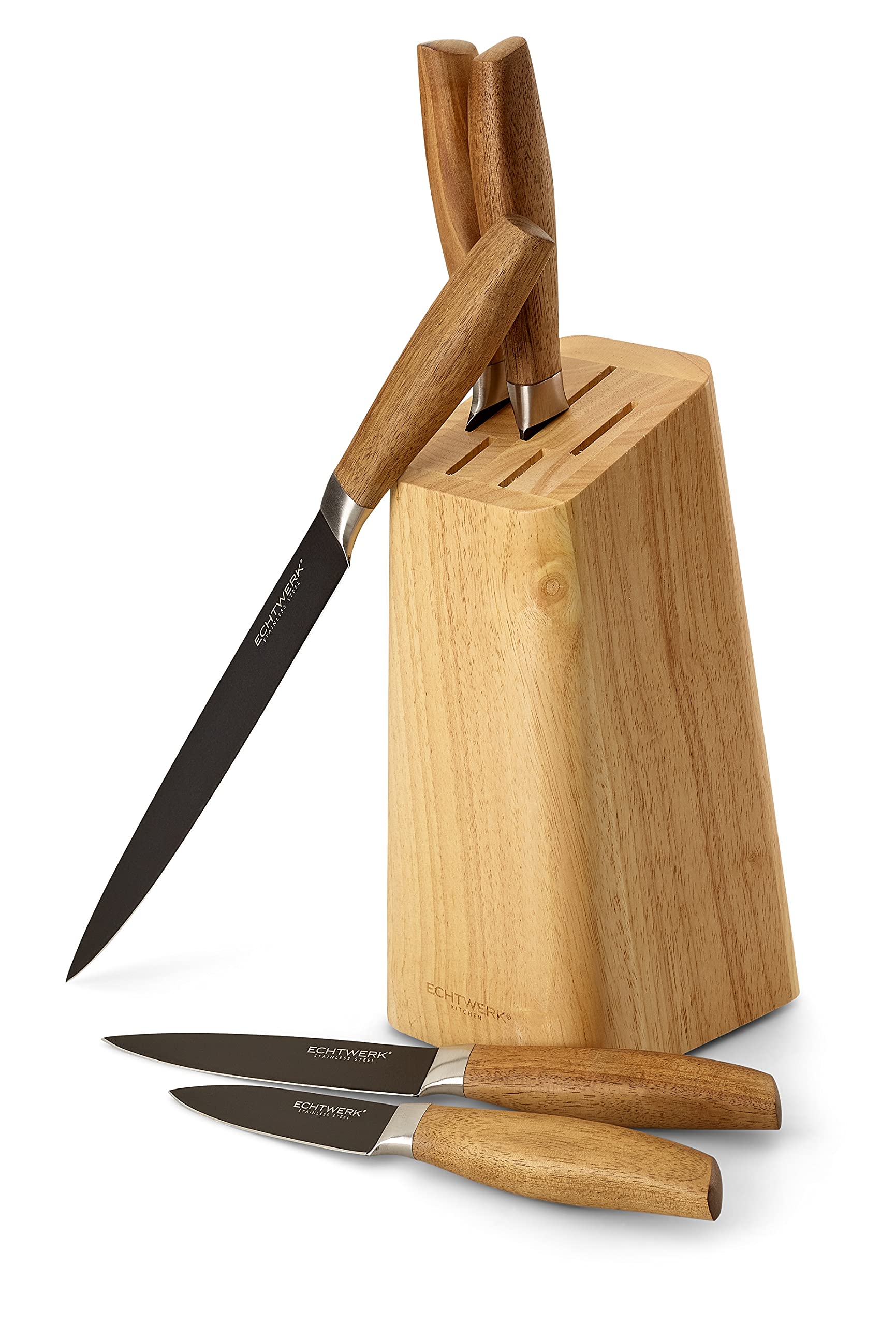ECHTWERK Juego de cuchillos de cocina de acero, juego de cuchillos de 6 piezas con taco de madera de pakka, juego de cuchillos de cocina, acero especial, extremadamente afilado, Negro-Edición