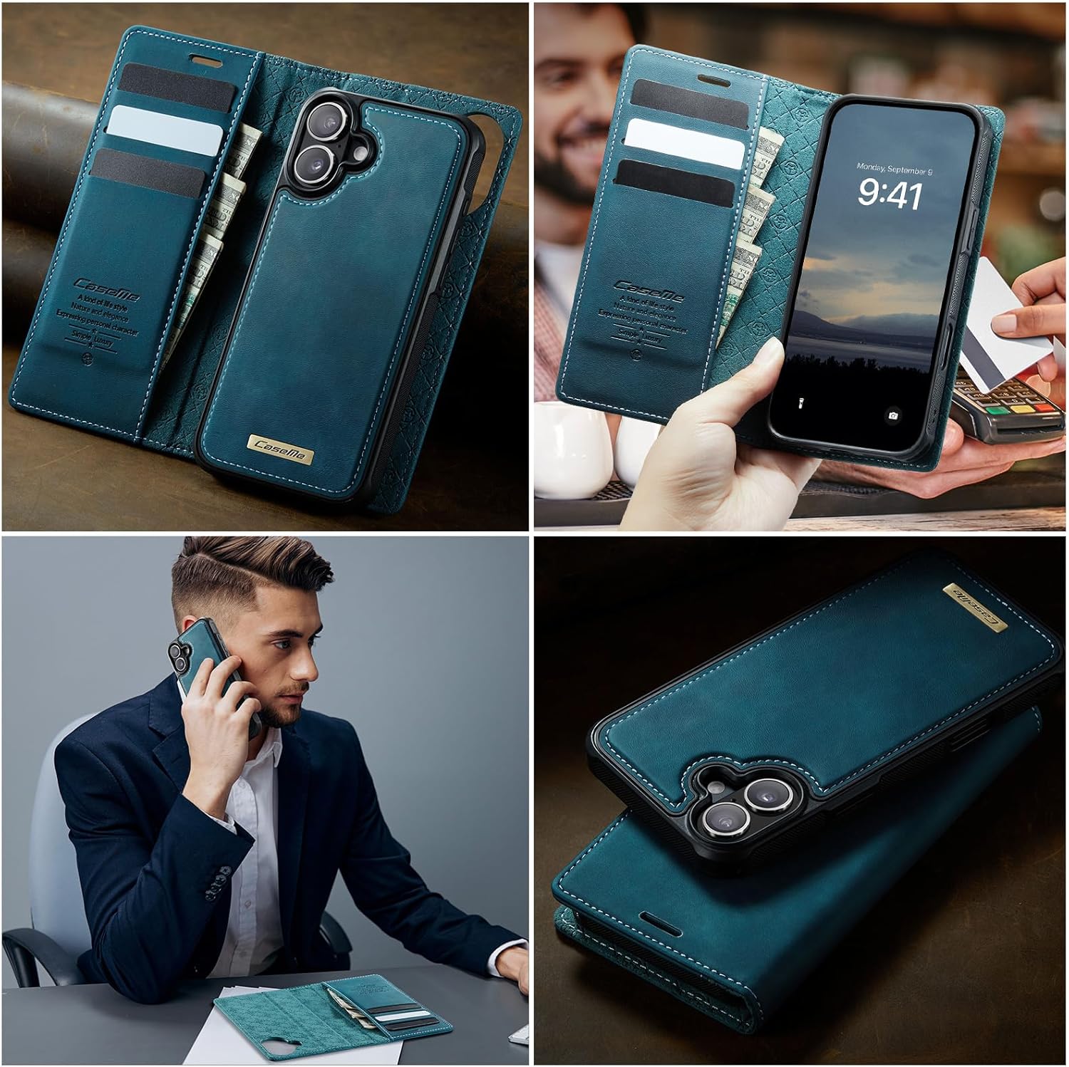 Kowauri Case for iPhone 17, PU Leather Wallet Flip Case with Card Holder RFID Blocking, Magnetic Detachable Shockproof Phone Cover Wireless Charging Compatible for iPhone 17 (6.3 inch), Teal - Image 8