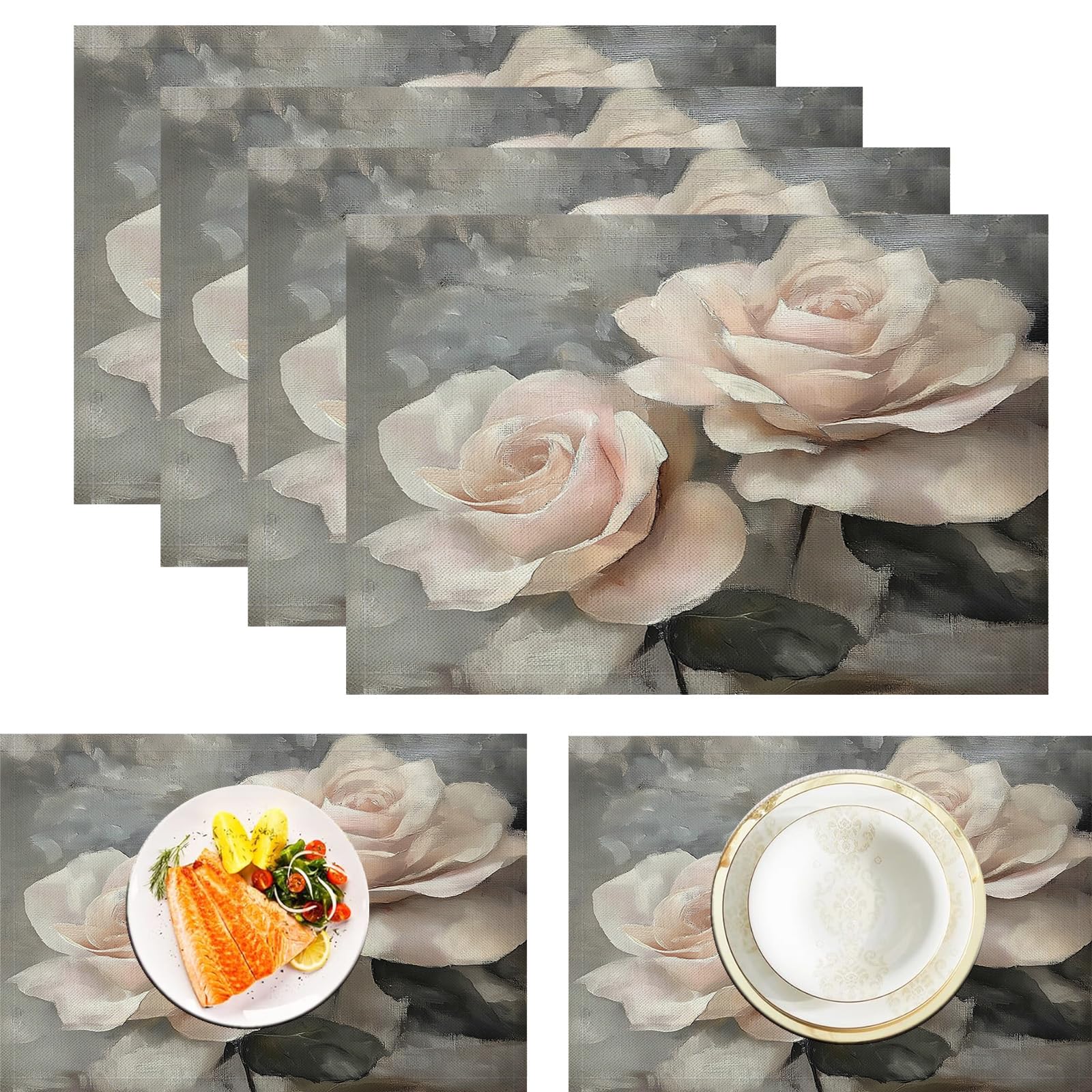 Set de table peinture à l'huile rose pour repas de famille chaleureux