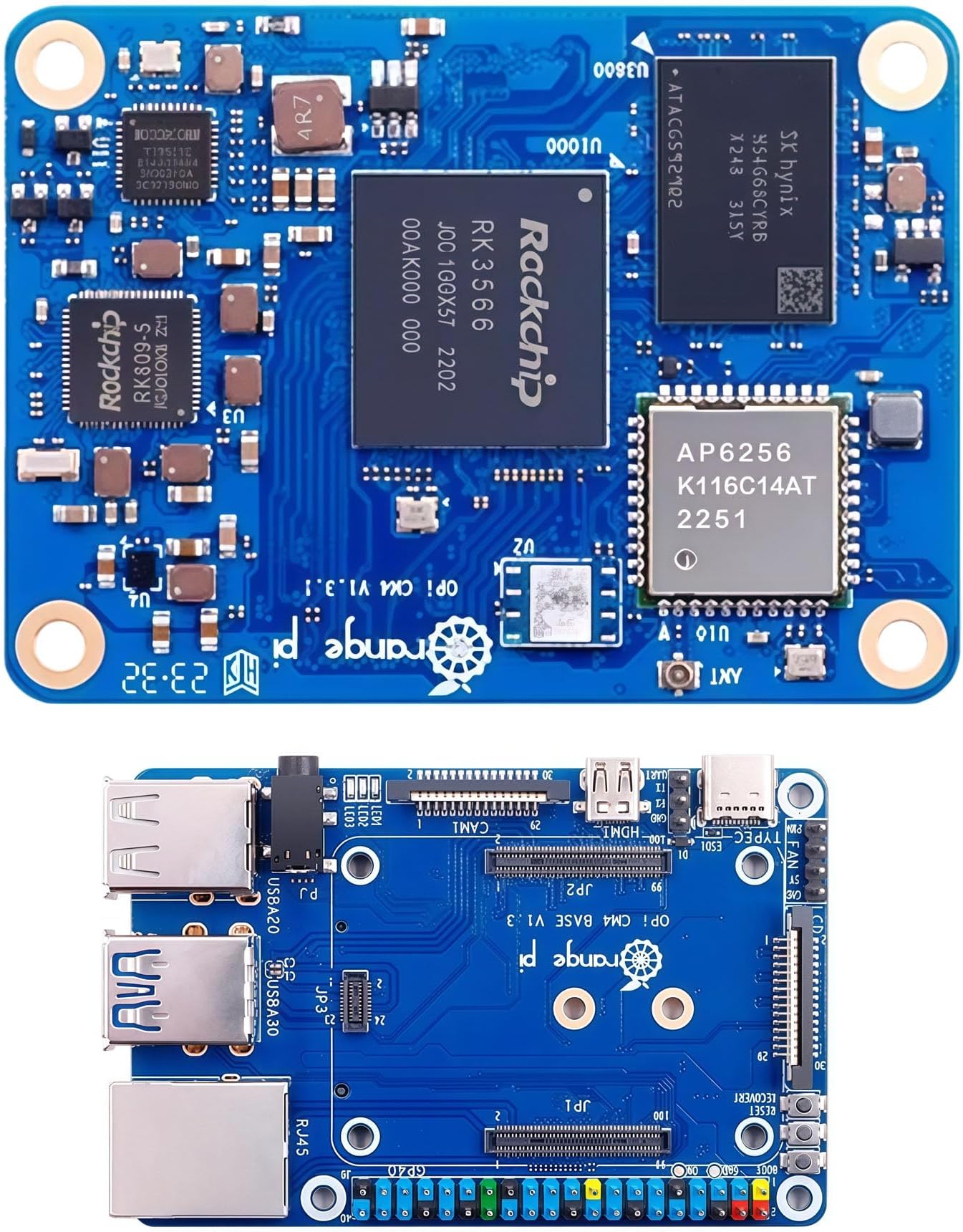 Orange Pi Compute Module 4 Kit, Rockchip RK3566 Quad-Core 64-Bit, 2.4/5.0 GHz WiFi (4 GB 32 GB Single Board + Baseboard)