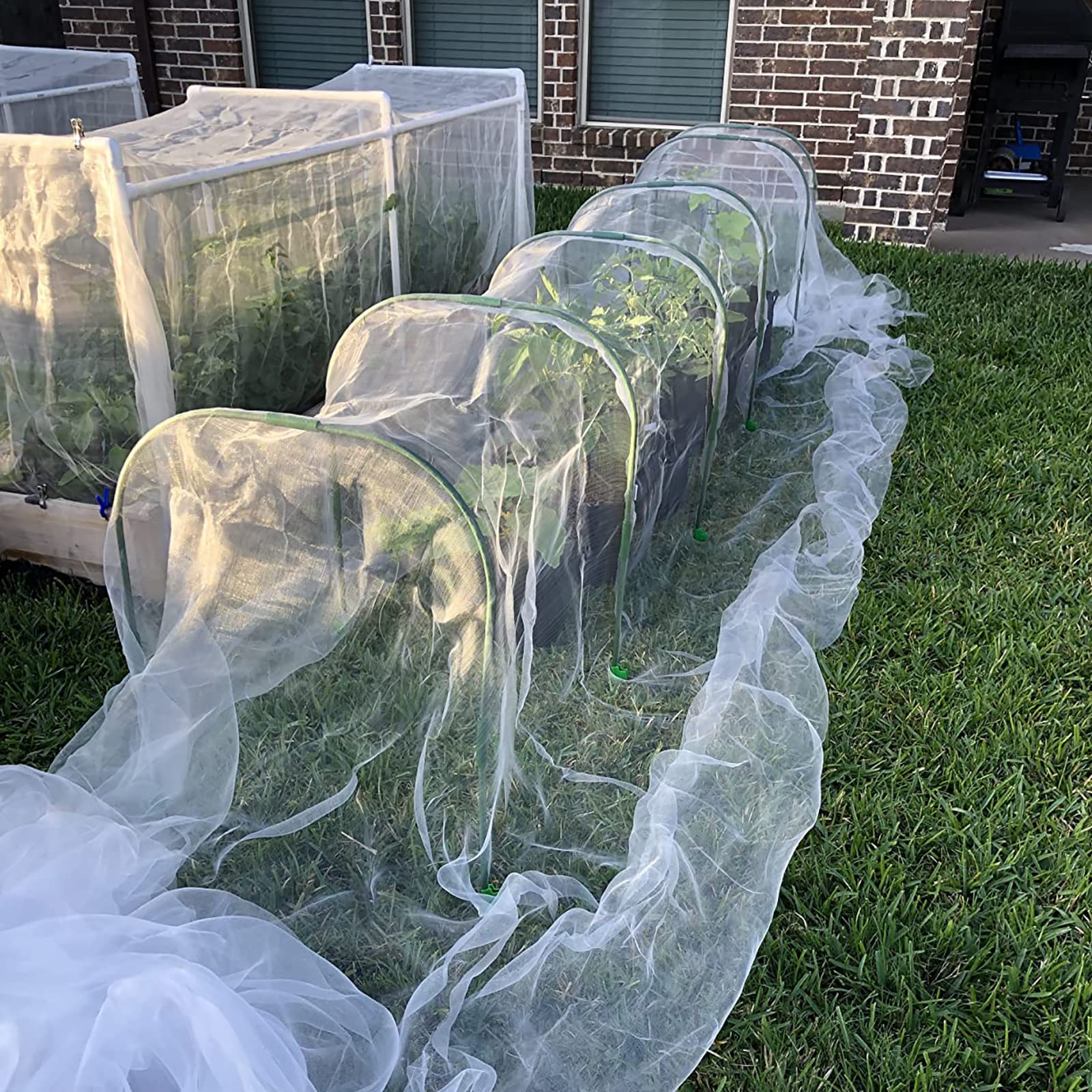 Tunnel da giardino per aiuole rialzate, 6 set da 65 x 80 cm, cerchi in acciaio antiruggine, supporto per piante da giardino per tessuto da giardino, copertura per file, rete da giardino