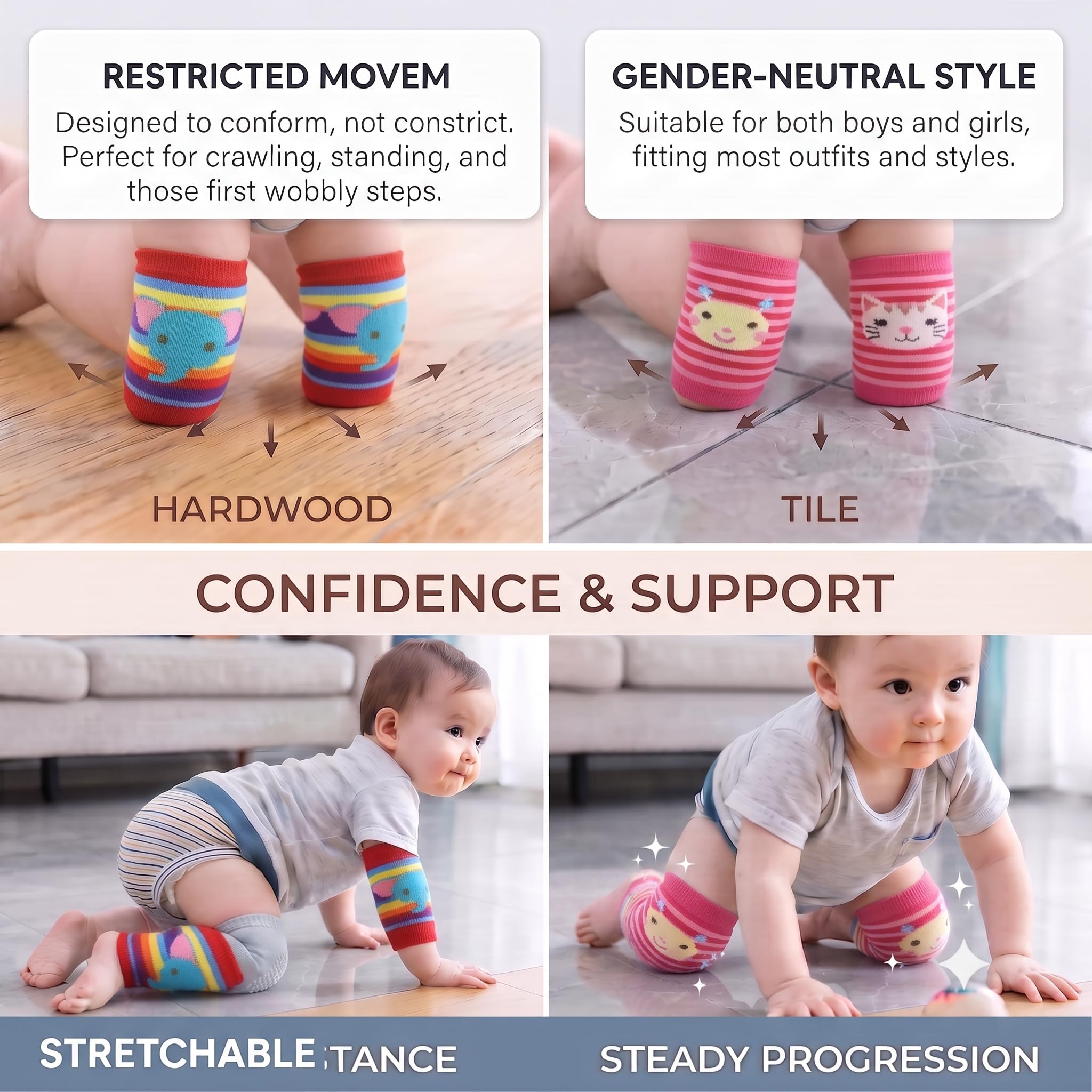 SAFE-O-KID Baby Knee Pads Set of 2 Pairs for Toddlers | Elbow & Knee Protector with Anti-Slip Silicone Dots | Soft, Stretchable & Breathable Support for Crawling & Walking (Assorted) 1