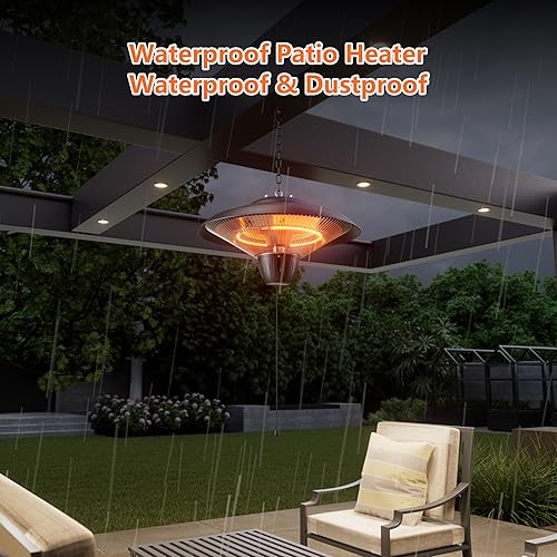 Miniatura 3 de Calentador de patio para uso al aire libre 1500 W eléctrico infrarrojo colgante calentador montado en el techo, impermeable para porche, garaje,