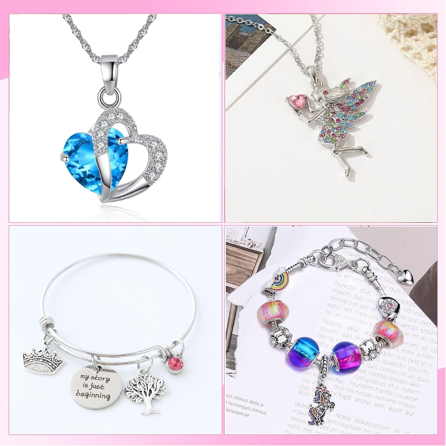 Agitation Unicorn Princess Wooden Musical Jewelry with Matching Jewelry Set, Unicorn Gifts(A-Pink Princess2)