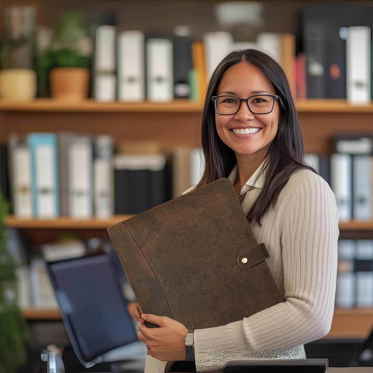 Genuine Leather Portfolio – Brown Professional Organizer & Resume Folder, Antique Leather Business Document Padfolio with Writing Pad, Ideal Gift for Men & Women - Image 6