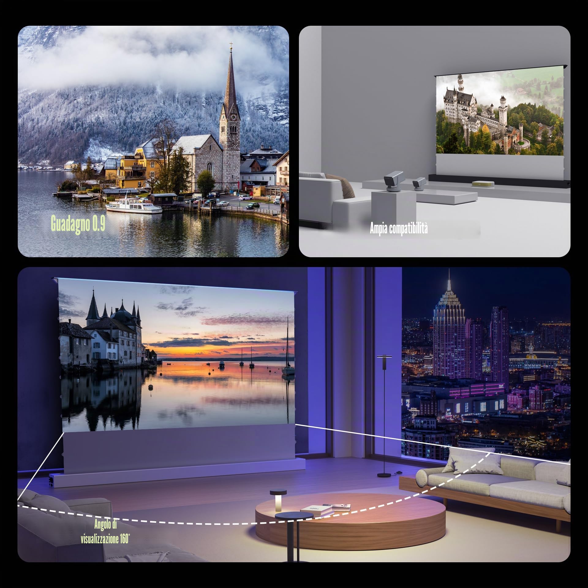 LeApex Schermo di Proiezione Retrattile Elettrico Gray Fabric - Schermo Intelligente Universale 4K Ultra HD 3D Attivo 100 Pollici per Tutti i Tipi di Proiettori