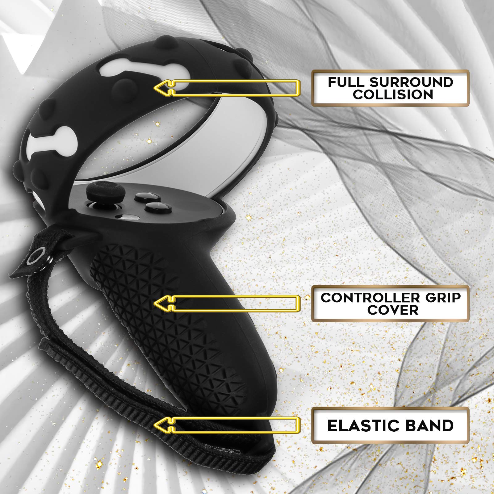 (1 Pair)  Silicone Controller Cover Compatible for Quest 2, Anti-Throw Soft Protective VR Gaming Headset Handle - Black 5