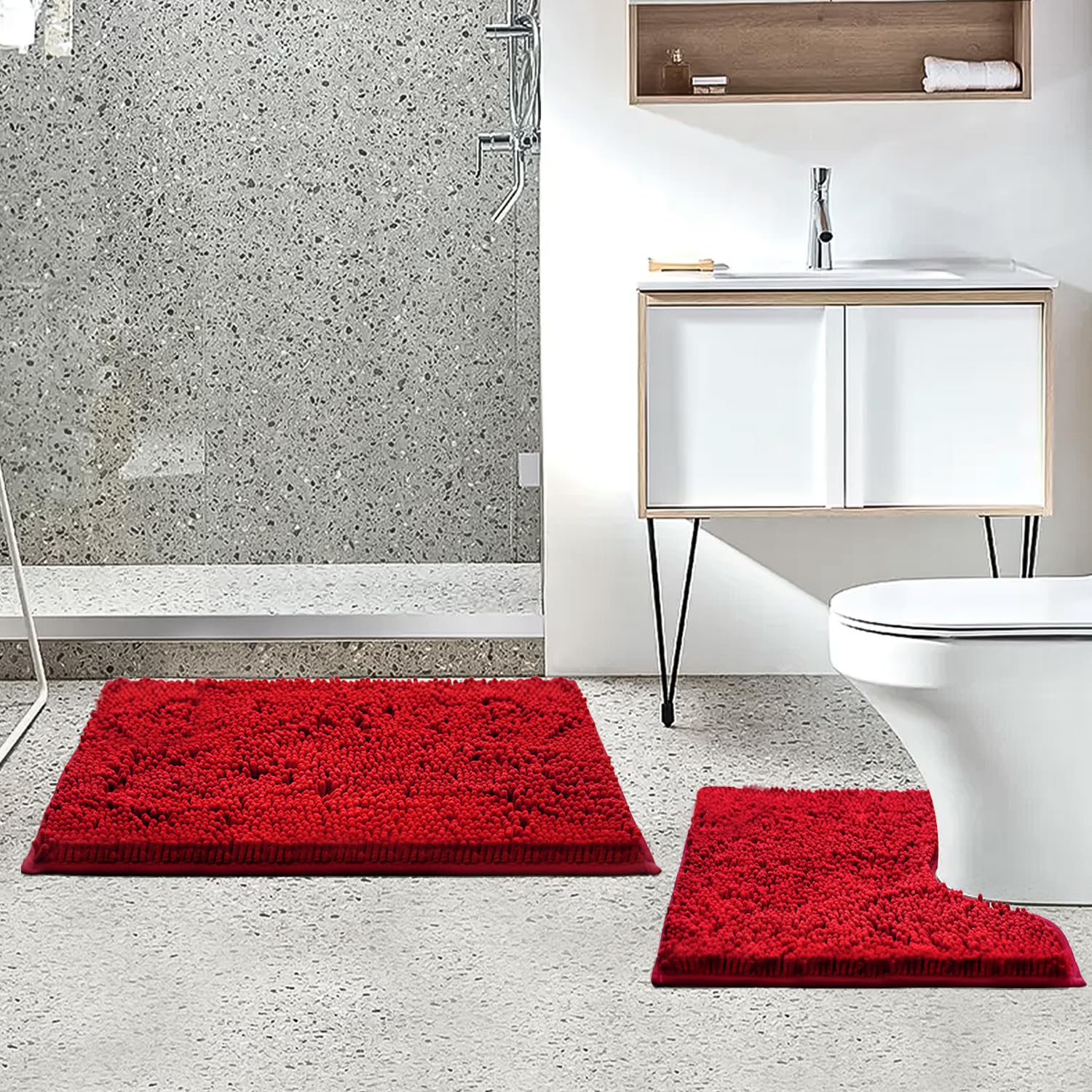 BOANKODU Juego de 2 alfombras de baño, ultrasuaves y absorbentes, de felpilla, antideslizantes, lavables (20 x 32 pulgadas + 20 x 20 pulgadas en forma de U), color blanco