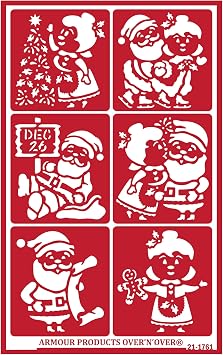 OverNOver Reusable Glass Etching Stencils Durable Self-Stick Designs for Glass, Mirrors, and Ceramics with Armour Etch Cream 5 x 8 Stencil Sheet - Santa and Mrs Claus