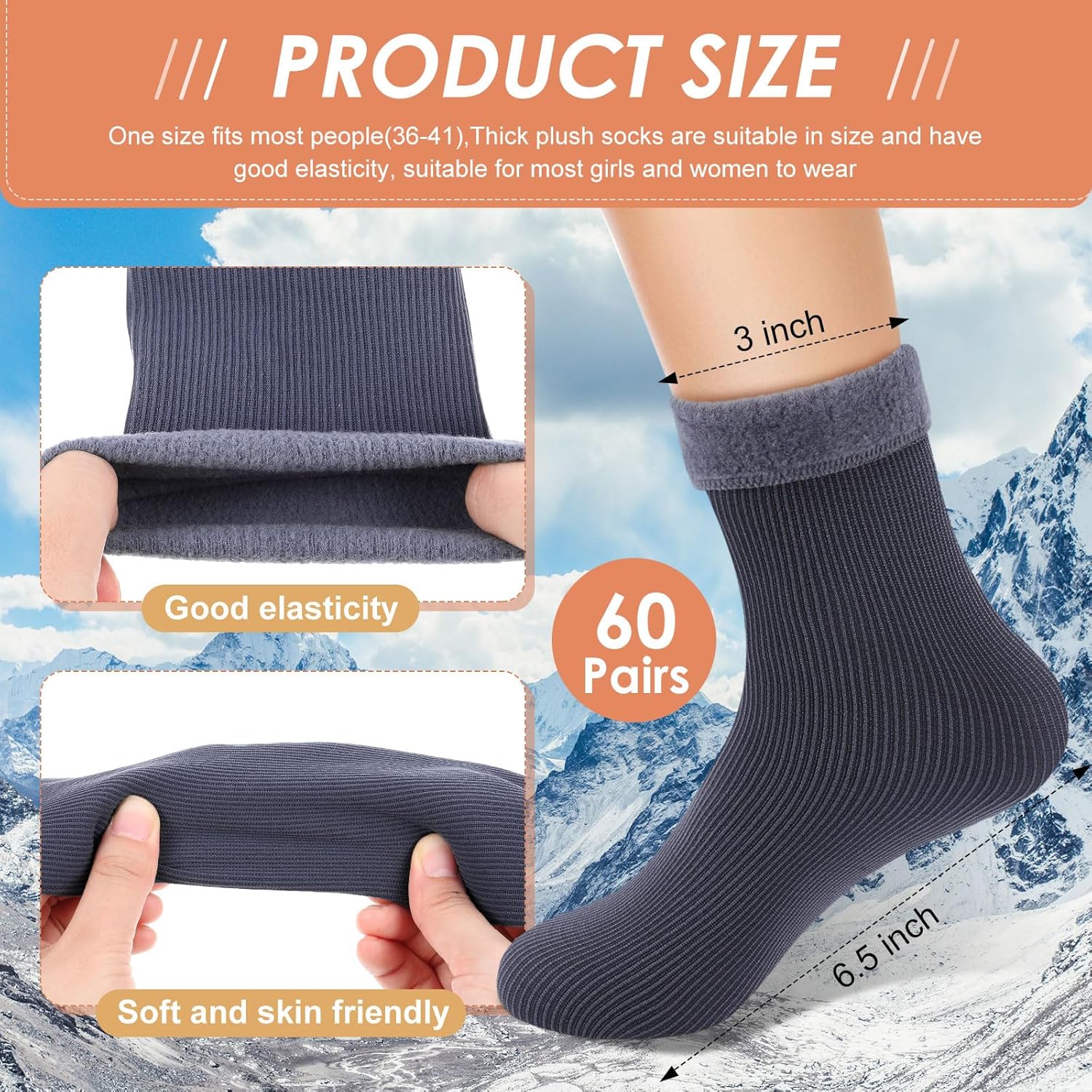 60 Pairs Bulk Socks for Homeless Winter Warm Thermal Socks Donation for Unisex Men Women