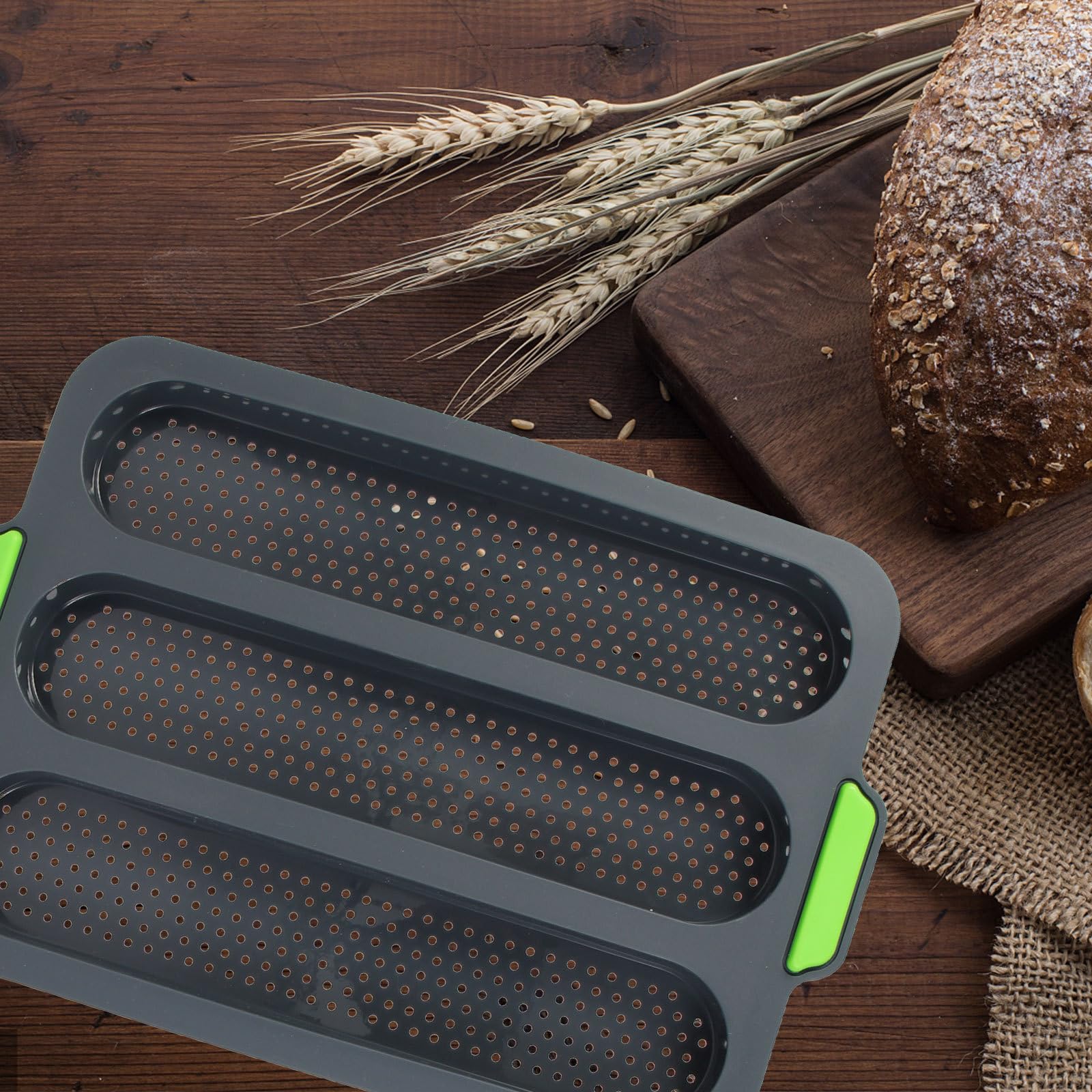ABOOFAN Molde de Pan de Silicona para Hornear 8 Cavidades y 3 Ranuras para Baguette, Herramienta para Mejorar Habilidades de Panadería DIY y Profesional
