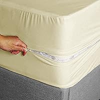 Vista 10 de Sábana bajera ajustable con cremallera, tamaño individual, 39 x 75 pulgadas, bolsillo profundo de 8 pulgadas, color azul marino, 600 hilos, 100%