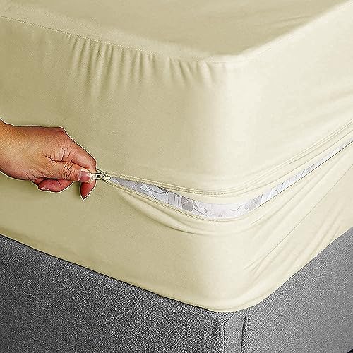 Miniatura 10 de Sábana bajera ajustable con cremallera, tamaño individual, 39 x 75 pulgadas, bolsillo profundo de 8 pulgadas, color azul marino, 600 hilos, 100%