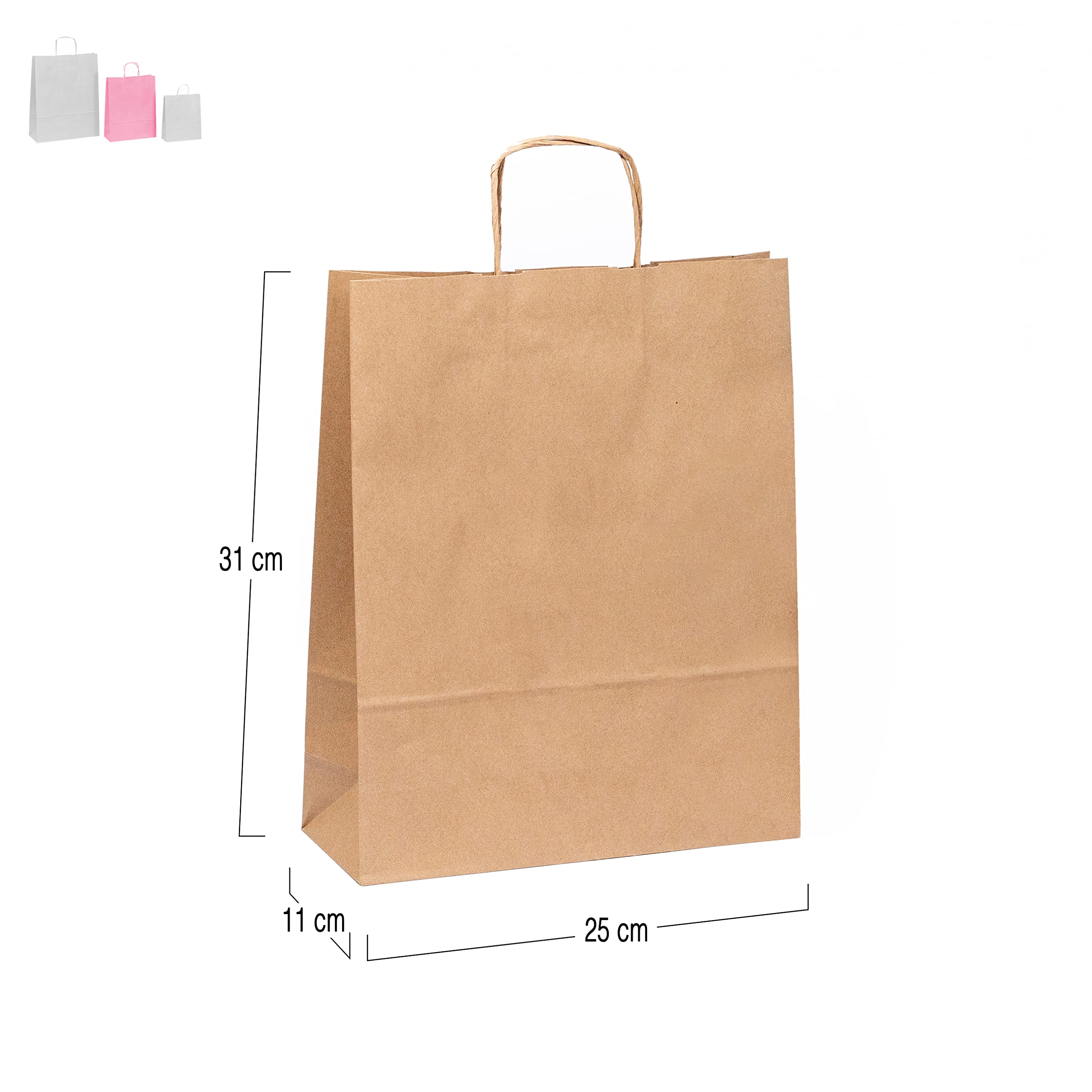 Pack 10 Sacs en Papier Kraft à Personnaliser | Logo ou Dessin Imprimé en Couleur | Différentes Tailles Disponibles pour Boutiques, Noël, Anniversaire | Modèle Moyen 25 x 31 x 9 cm