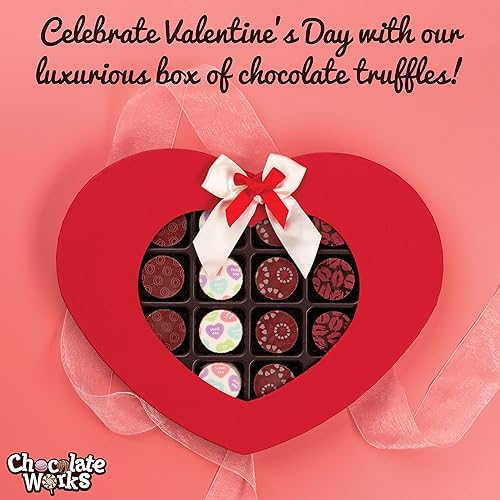 Vista 5 de Trufas de chocolate de Chocolate Works, caja de regalo de chocolate gourmet en forma de corazón, leche surtida, chocolates oscuros y blancos, trufas