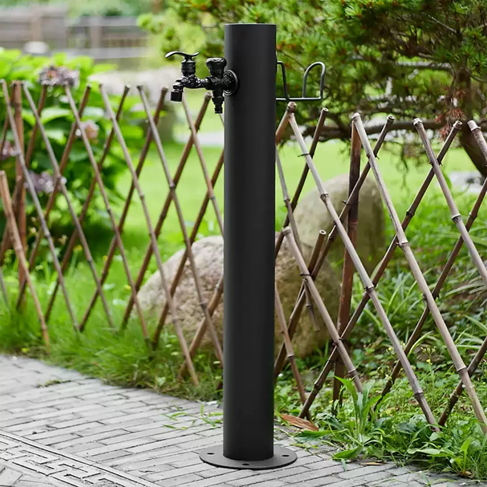 Fuente Vertical Exterior con Grifo De Cobre, Soporte Decorativo para Manguera E Hidrante contra Incendios, Fuente De Agua De Doble Chorro para Patio Y Jardín.