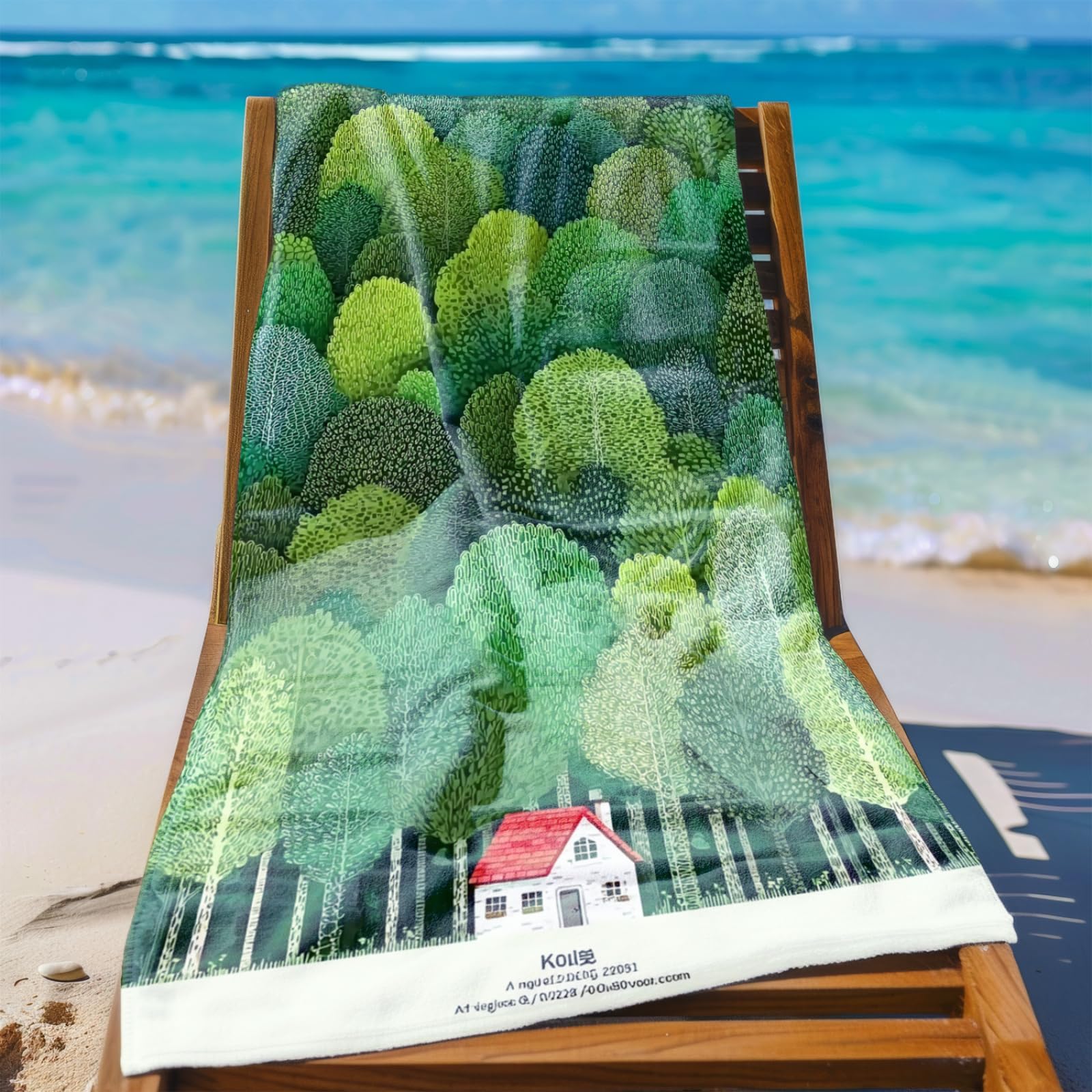 Generisch XXL Strandtuch Microfaser 180 X 90 Lichtgrün Baum Rotes Haus Strandhandtuch Groß Kompakt Und Sandfest Schnelltrocknend Reisehandtuch Für Den Strand Gym Travel Sauna