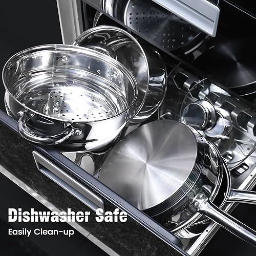 Miniatura 5 de Wodillo Juego de utensilios de cocina de 15 piezas, juego de ollas y sartenes de acero inoxidable, sartenes antiadherentes, sartén, serpentina de