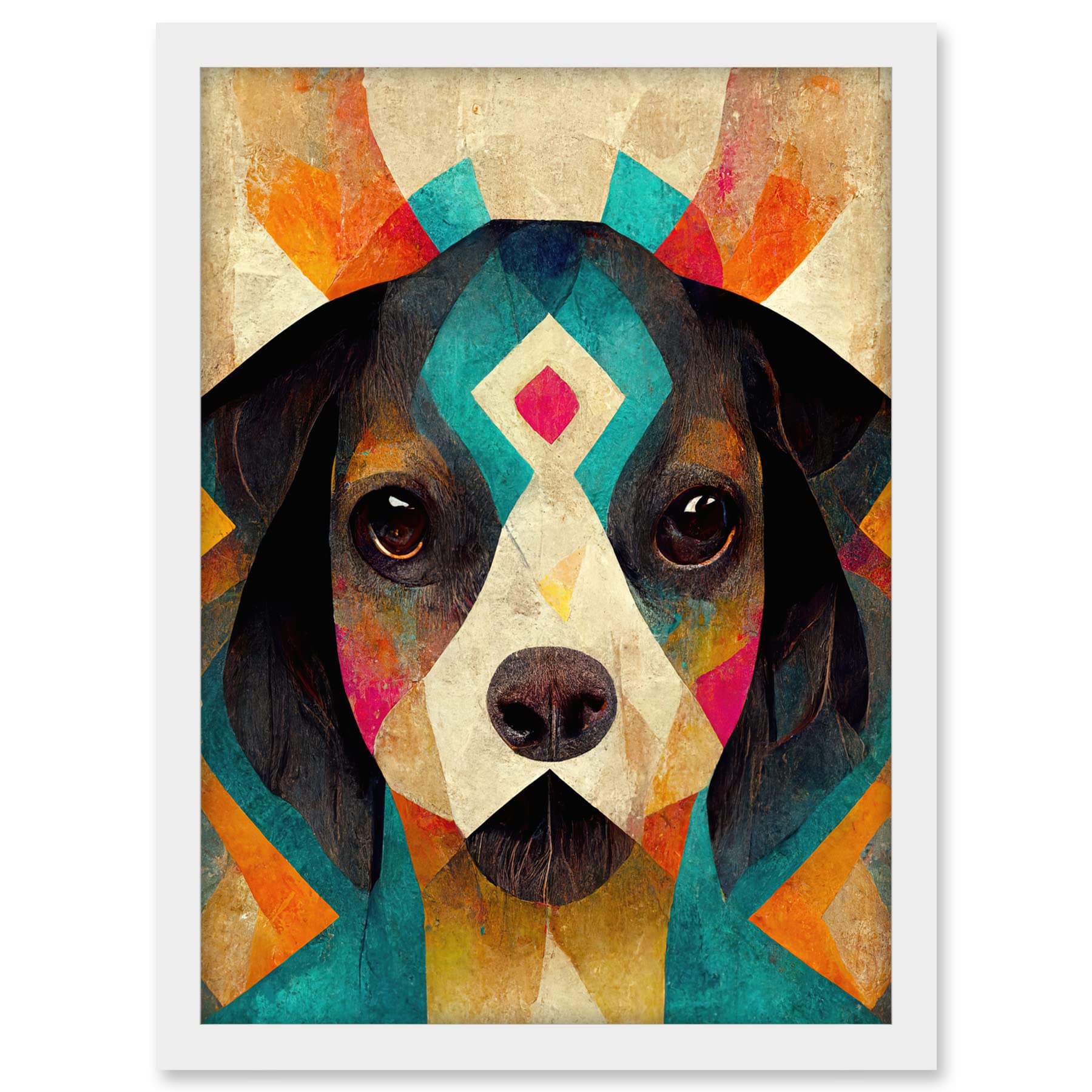 Wee Blue Coo Quirky Boho Abstract Modern Shaman Guru Dog Artwork Framed A3 Wall Art Print