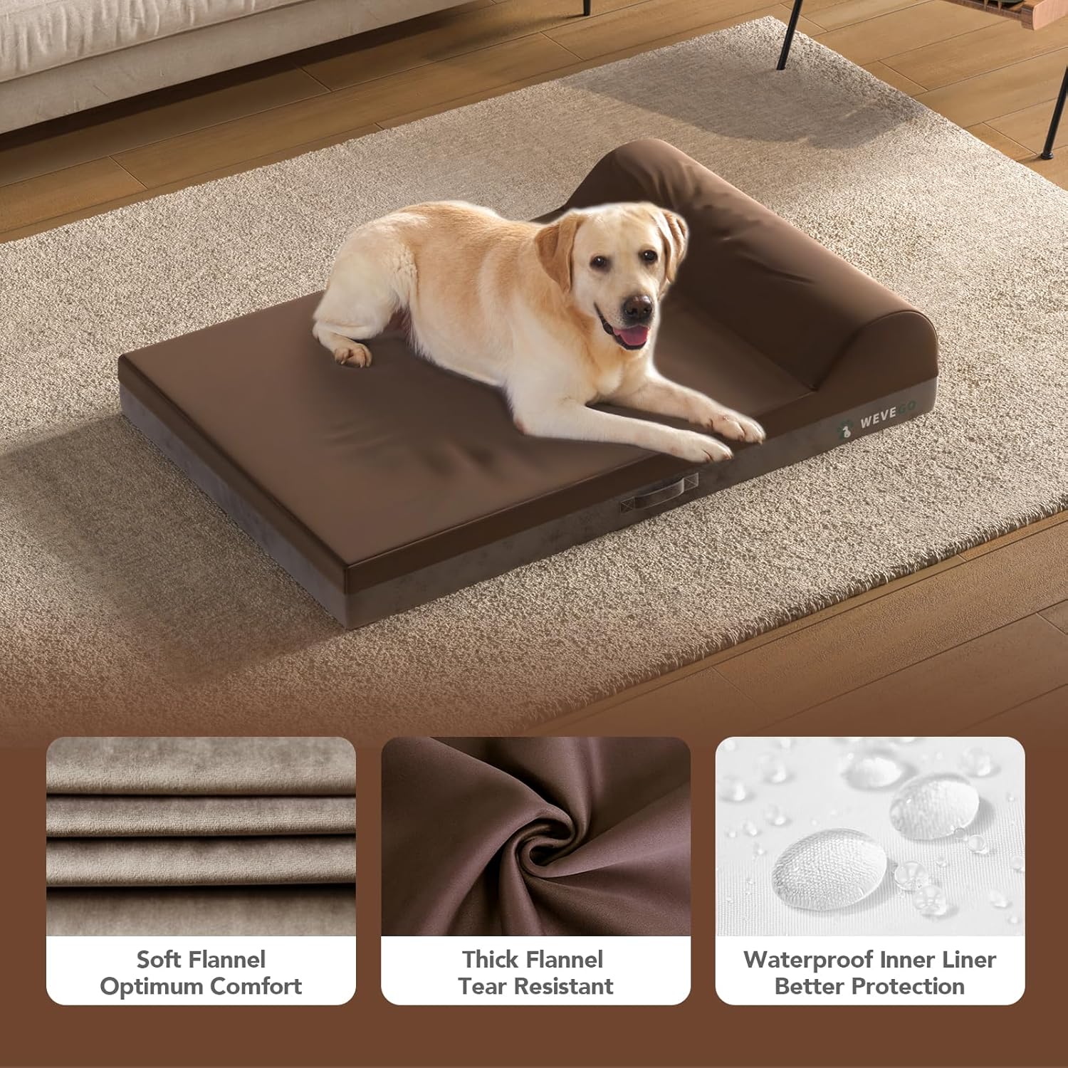 review Orthopedic Dog Bed, Large Dog Bed with Pillow, 7.9-inch Thick Gel Memory Foam Durable Flannel Fabric Dog Beds, Removable Cover & Waterproof Liner with Non-Slip Bottom, Sizes Large 46