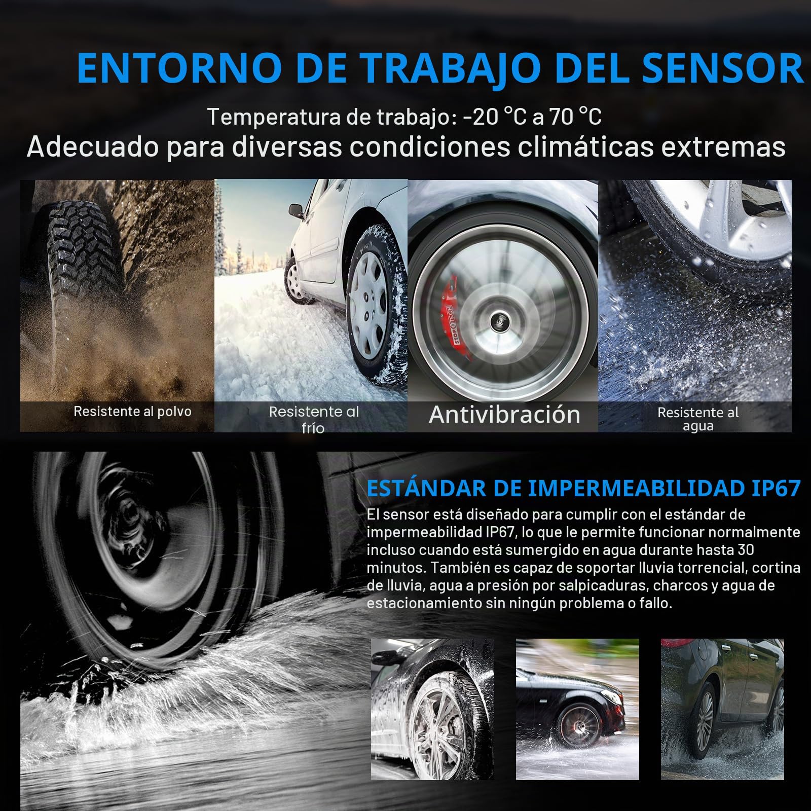 Sistema de control de presión de neumáticos KAOLALI compatible con 6 ruedas, con monitor de presión de neumáticos con pantalla digital, 9,9 bares/144 PSI máx., carga solar y USB, para camiones