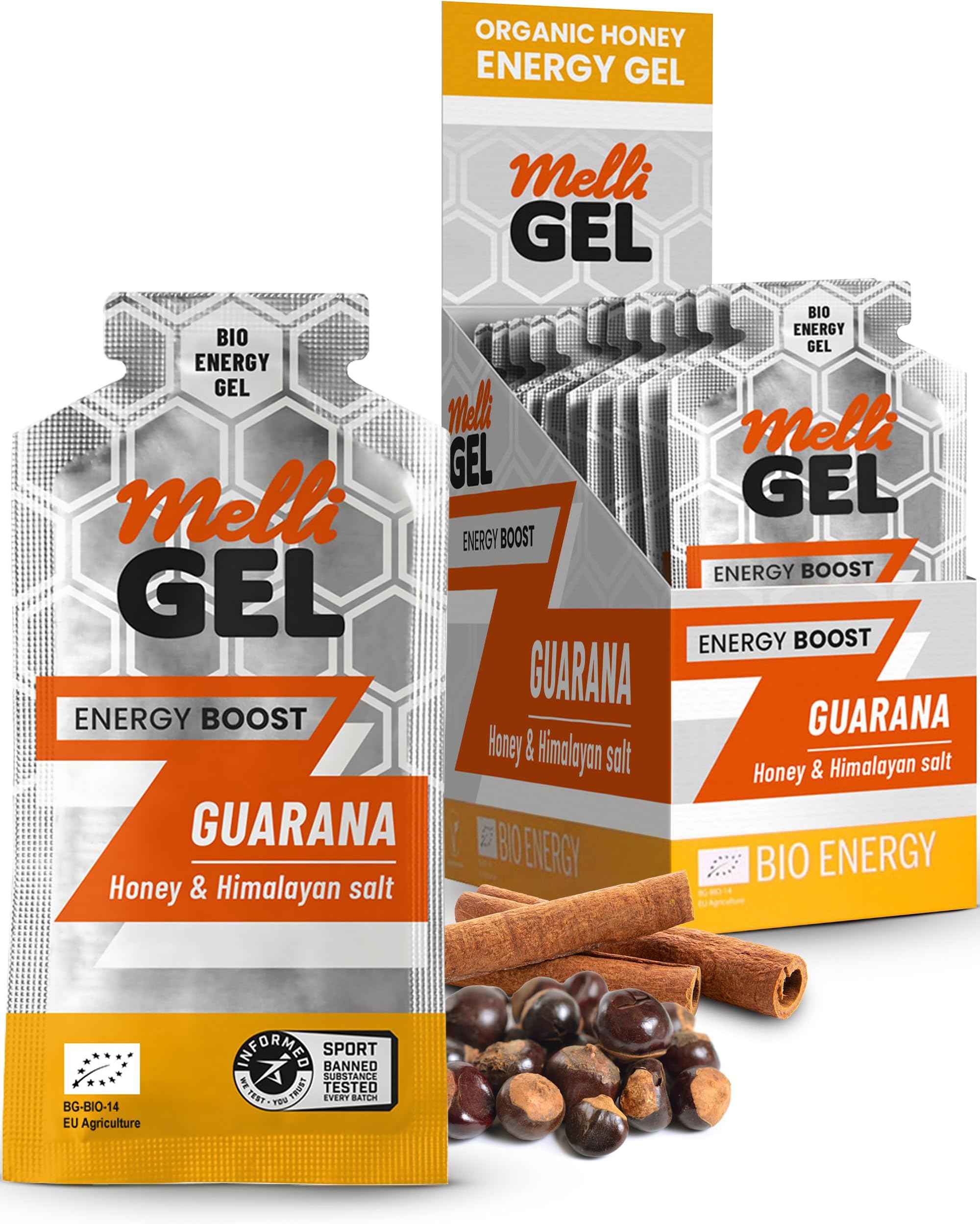 Energy Gel Guarana MelliGEL โ 100% Organic Energy Gels with Honey & Himalayan Salt โ Electrolyte Balance โ Take Before, During & After Running and Intense Activities