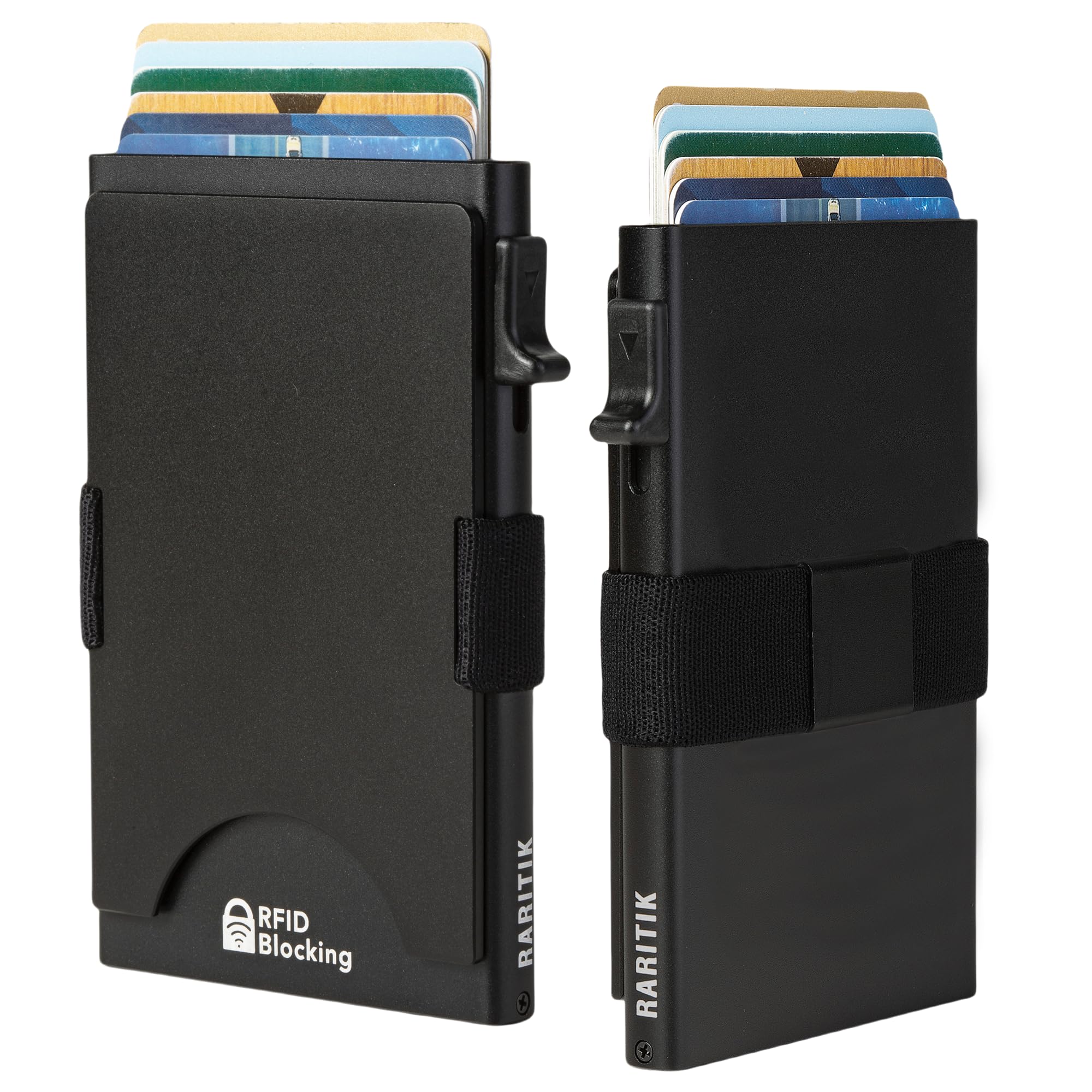 RARITIK Minimalist Carbon Fiber Wallet for Men, Money Clip Cash Strap Wallet, RFID Blocking Metal Wallet Aluminum Card Holder,Front Pocket Wallet