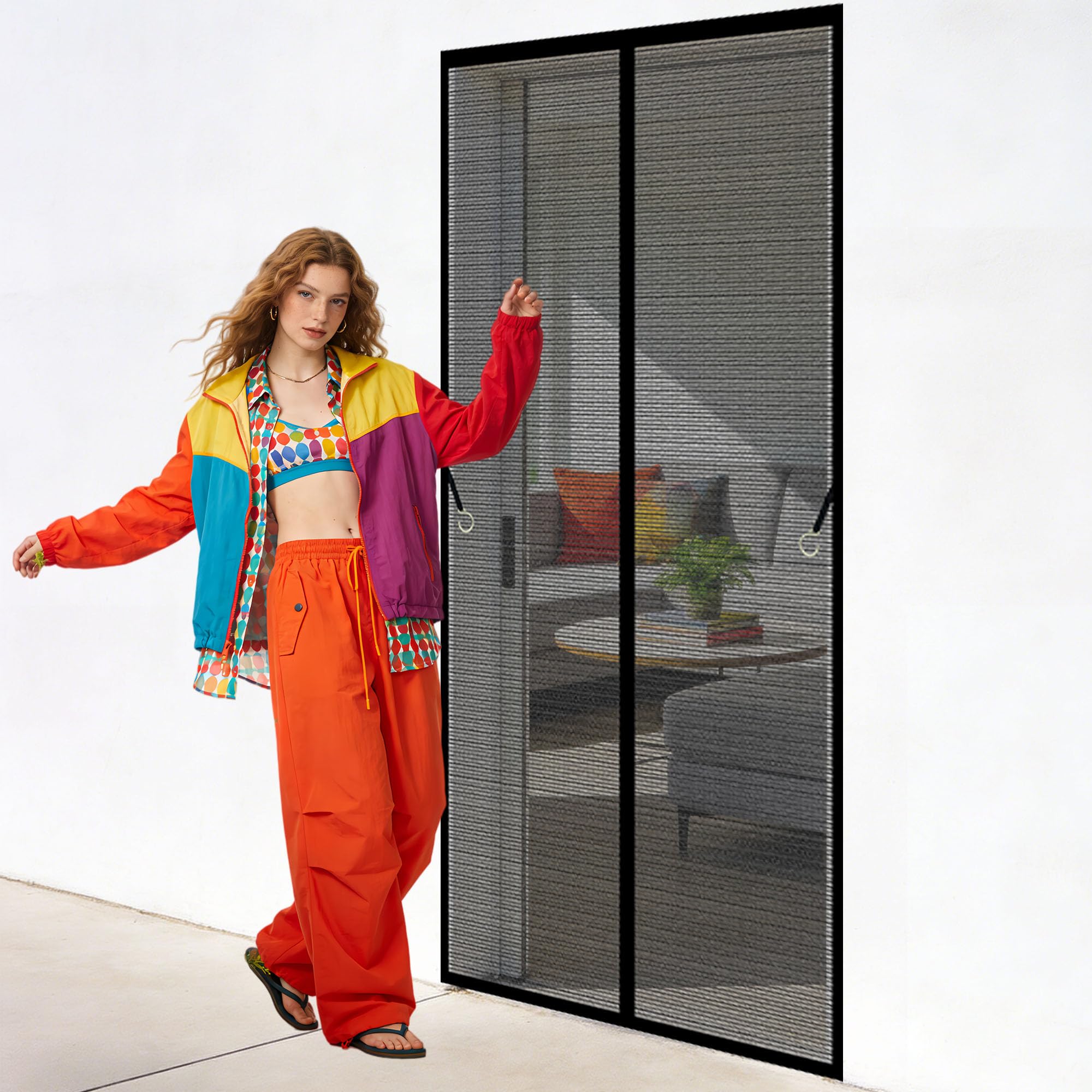 Polyester Magnetic Door 119 x 254 cm Automatically Closes Bug Mosquito Insects Screen Keeps Bugs Out for Living Room, Bedroom, Patio, Black