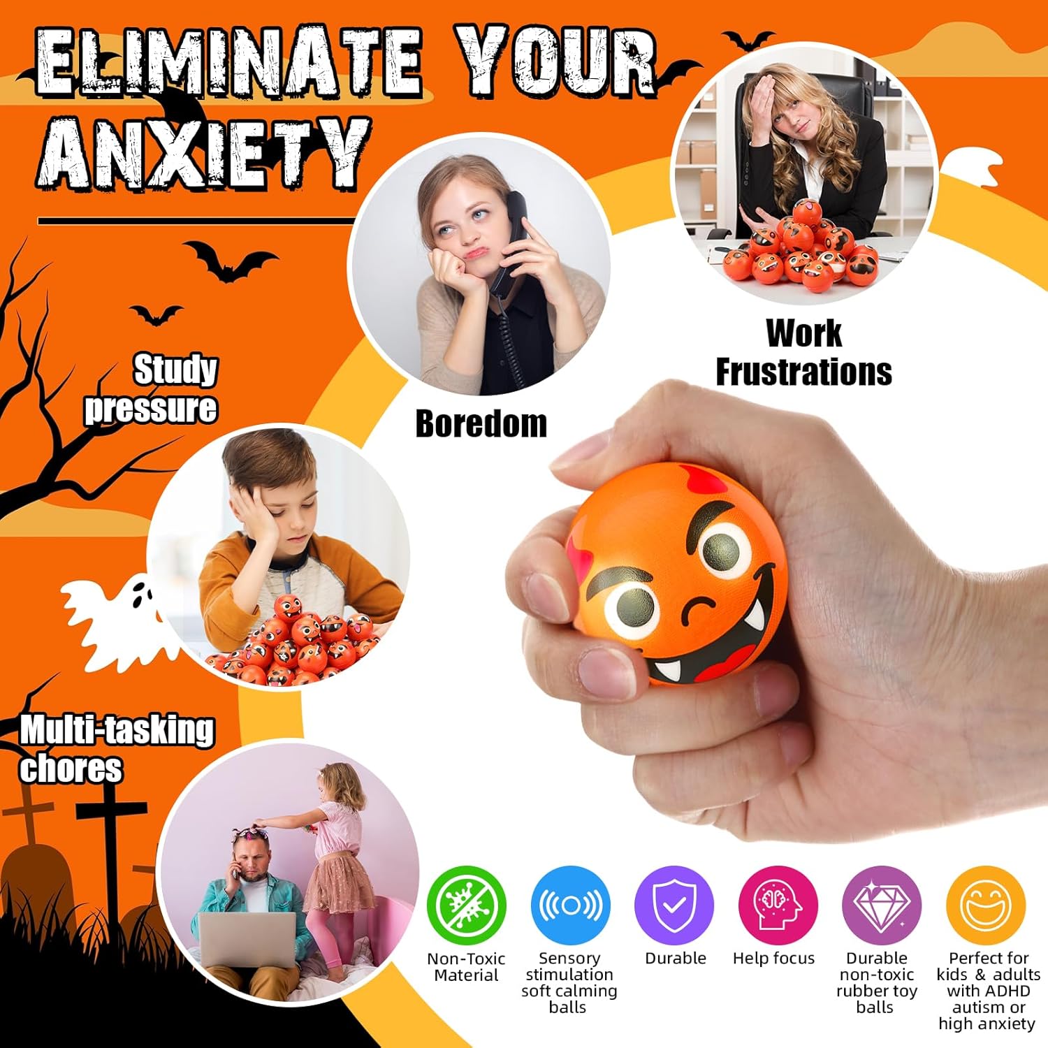 Libima 100 Pcs Mini Face Basketball Stress Balls Bulk 2 Inch Foam Sports Squeeze Balls Small Funny Anxiety Relief Toy for Kid Adult School Gift Class Prizes Party Decoration Supplies (Orange)