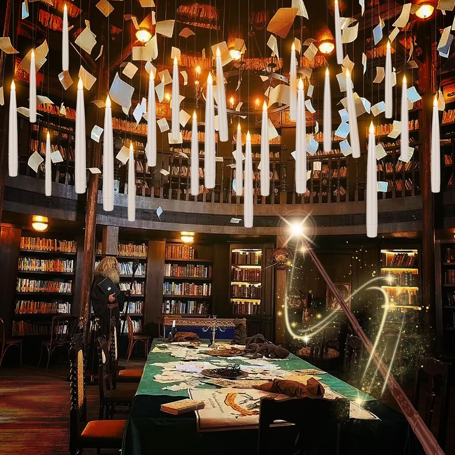 24 Pack LED Floating Candles with Wand Remote, 6.5 Inch Flameless LED Taper Candles with Flickering Warm Light, Hanging Suspended Candles for Home Decor, Party and Halloween