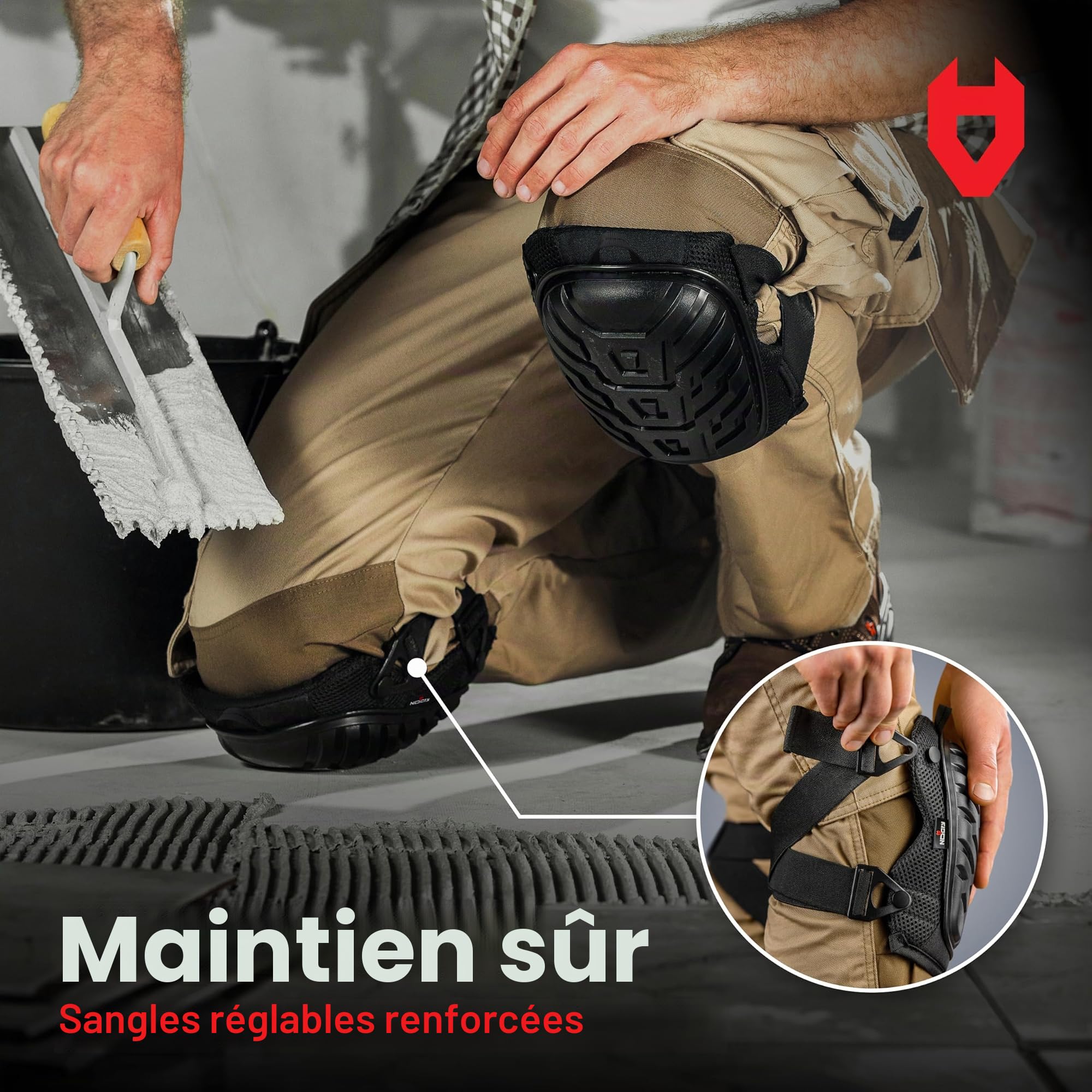 NoCry Genouillères professionnelles pour le travail, avec rembourrage en mousse robuste et coussin en gel confortable, double sangles solides et clips réglables faciles à fixer, pour hommes, femmes