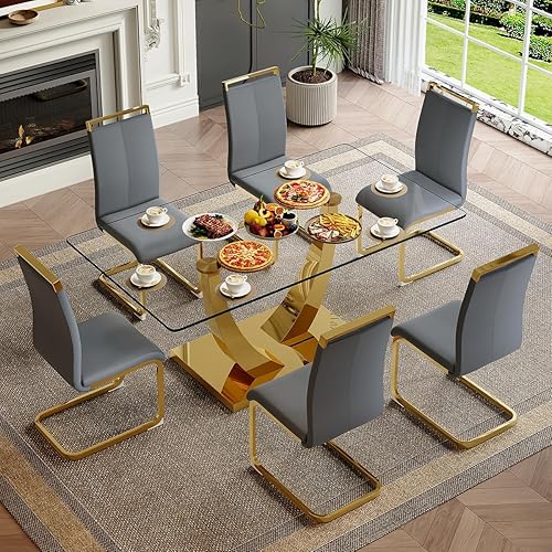 Miniatura 52 de Juego de mesa de comedor para 4, 63 pulgadas, juego de mesa de comedor de vidrio templado negro para 4 personas con sillas de poliuretano, moderno