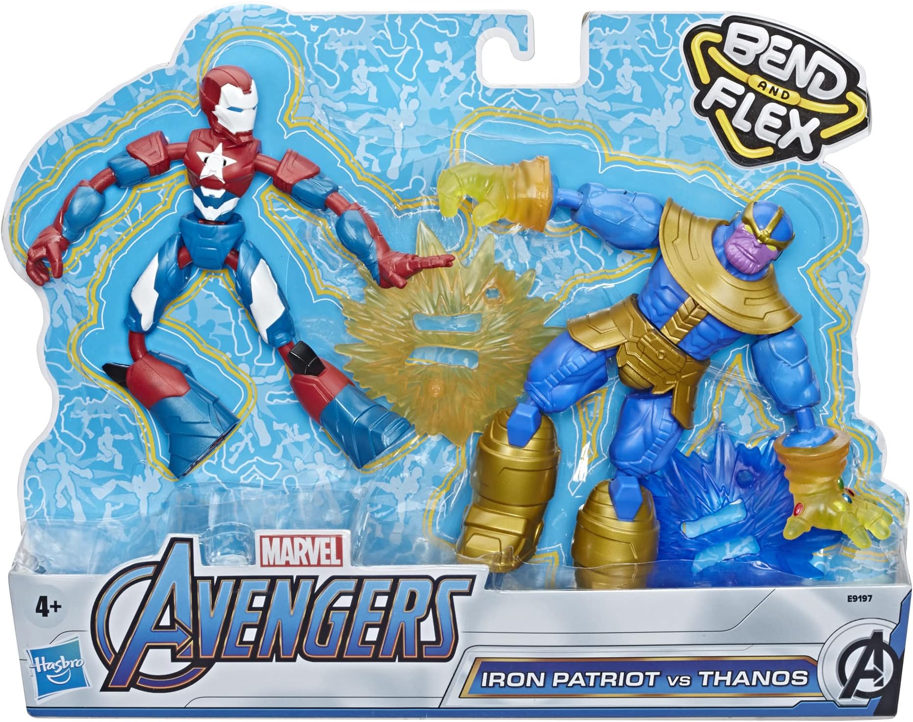 Marvel Avengers Bend and Flex Iron Patriot vs. Thanos Toy Dualpack, 6-Inch Flexible Action Figures, Includes 2 Blast Accessories, For Kids Ages 6 And Up