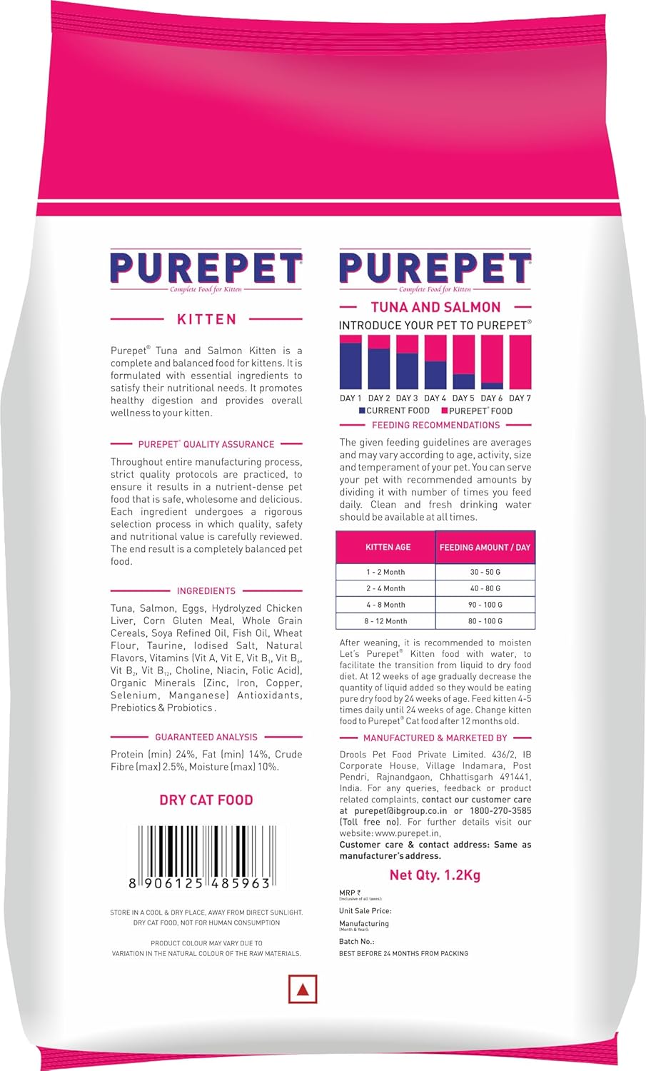Purepet kitten tuna and salmon dry cat food 1.2 kg Purepet kitten tuna and salmon dry cat food 1.2 kg