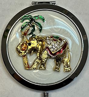 Gift Square Purse Handbag Double Compact Cosmetic Mirror - Jeweled Elephant - Gold