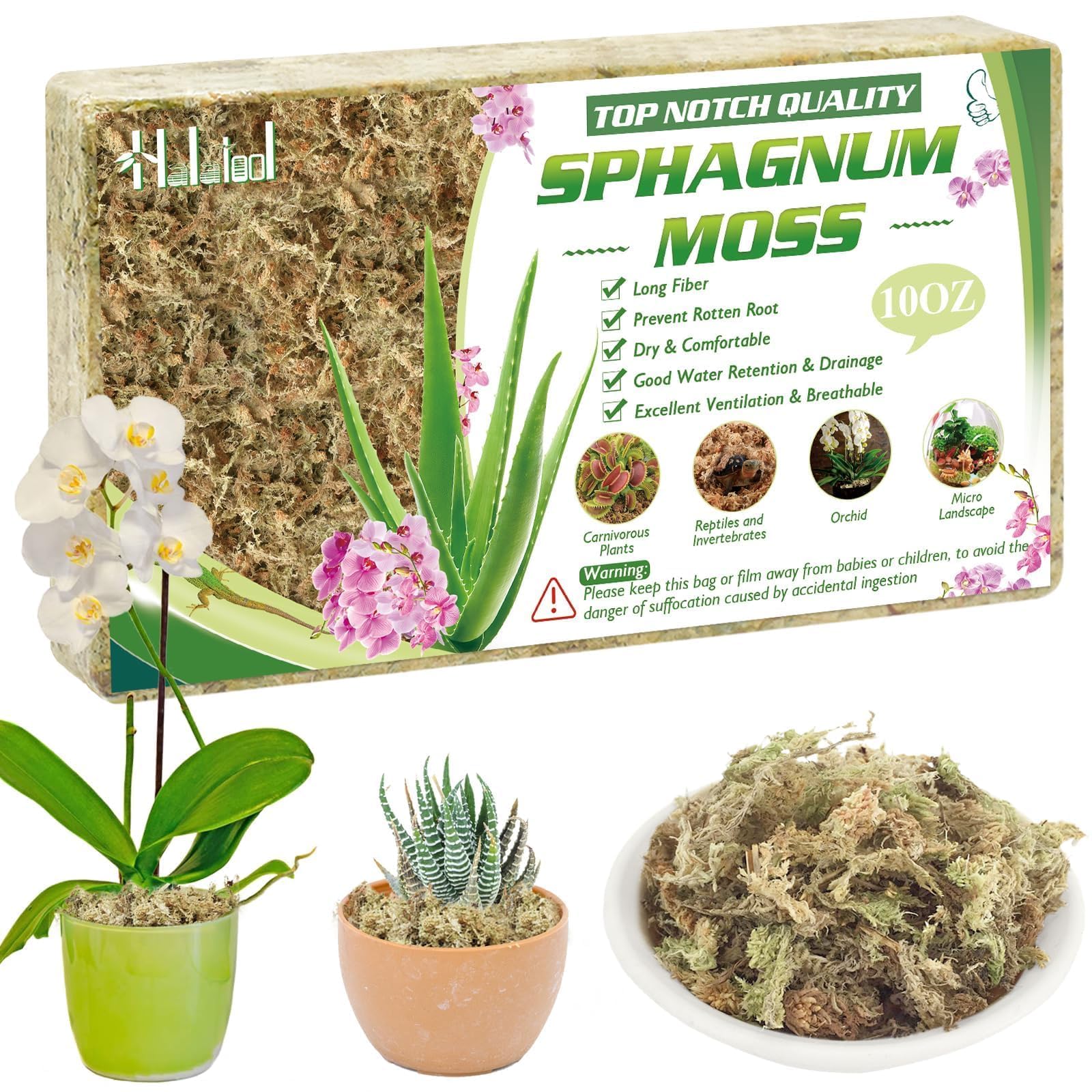 Halatoo 280g Sphagnum Moos für Pflanzen，Natürliches Torfmoos Langfaser，Moos für Orchideen Terrarien,fleischfressende Pflanzen,Sukkulenten und Reptilien.