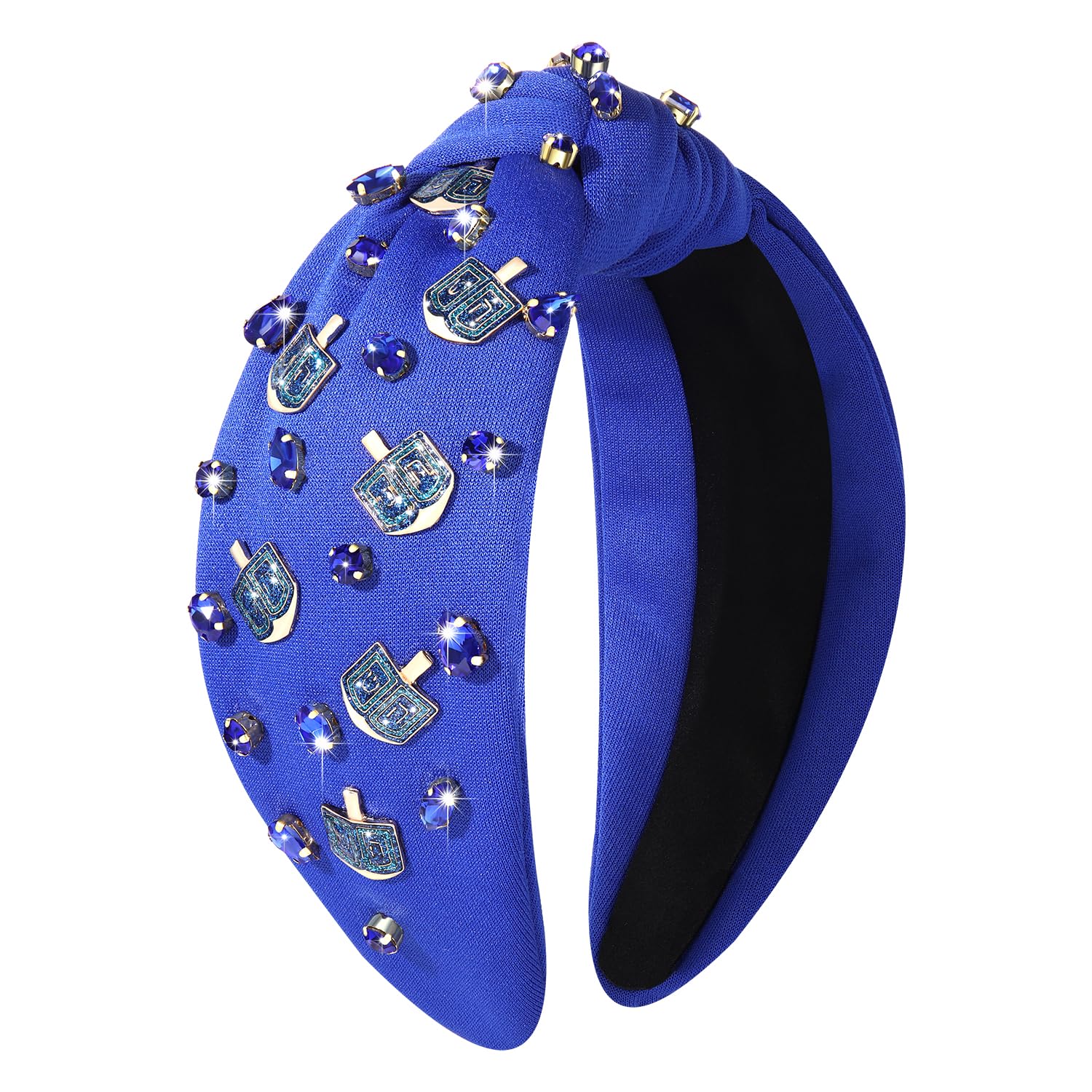 GLBCC Star Headband for Women Rhinestone Crystal Jeweled Knotted Headband Wide Top Knot Star Hairband Fashion Ladies Christmas New Year Party Head Band Hair Accessories Gift (blue Hanukkah headband)