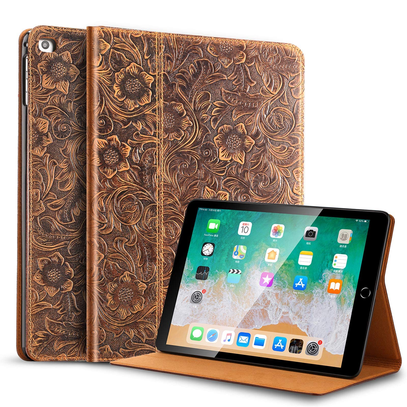 Coque IPad 9.7" Avec Support 360° Et Porte-crayon - Compatible IPad 6e/5e Génération Et IPad Air 2/1 - Violet Foncé