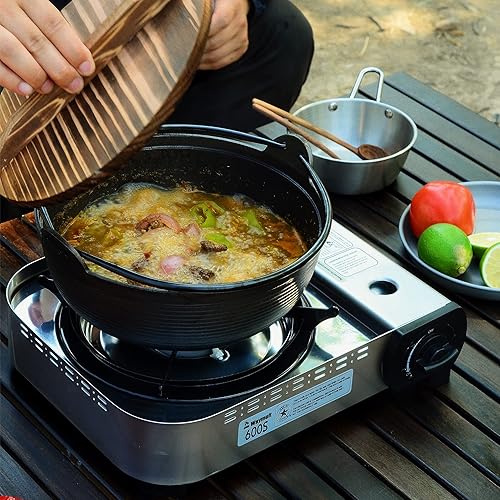 Miniatura 7 de Estufa de butano portátil de 15000 BTU quemador único para acampar cocinar al aire libre, cortavientos de doble capa de fuego ultra alto, quemador
