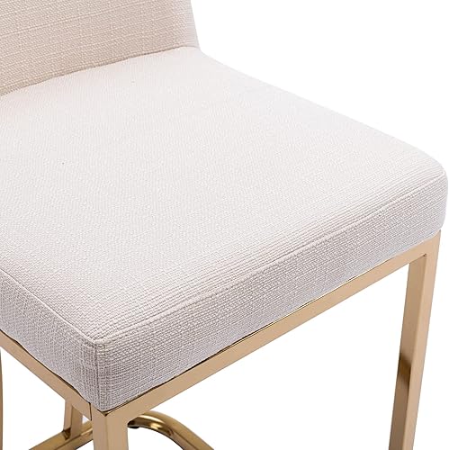 Miniatura 8 de Wahson Juego de 2 taburetes de bar dorados de 24 pulgadas de alto, taburetes de bar tapizados de lino, taburetes de bar de tela moderna para isla de