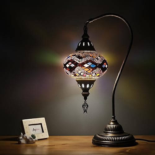 Miniatura 6 de Lámpara de mosaico turco, lámpara de escritorio marroquí con cuello de cisne, lámpara de mosaico de pie antigua, auténtica iluminación tradicional