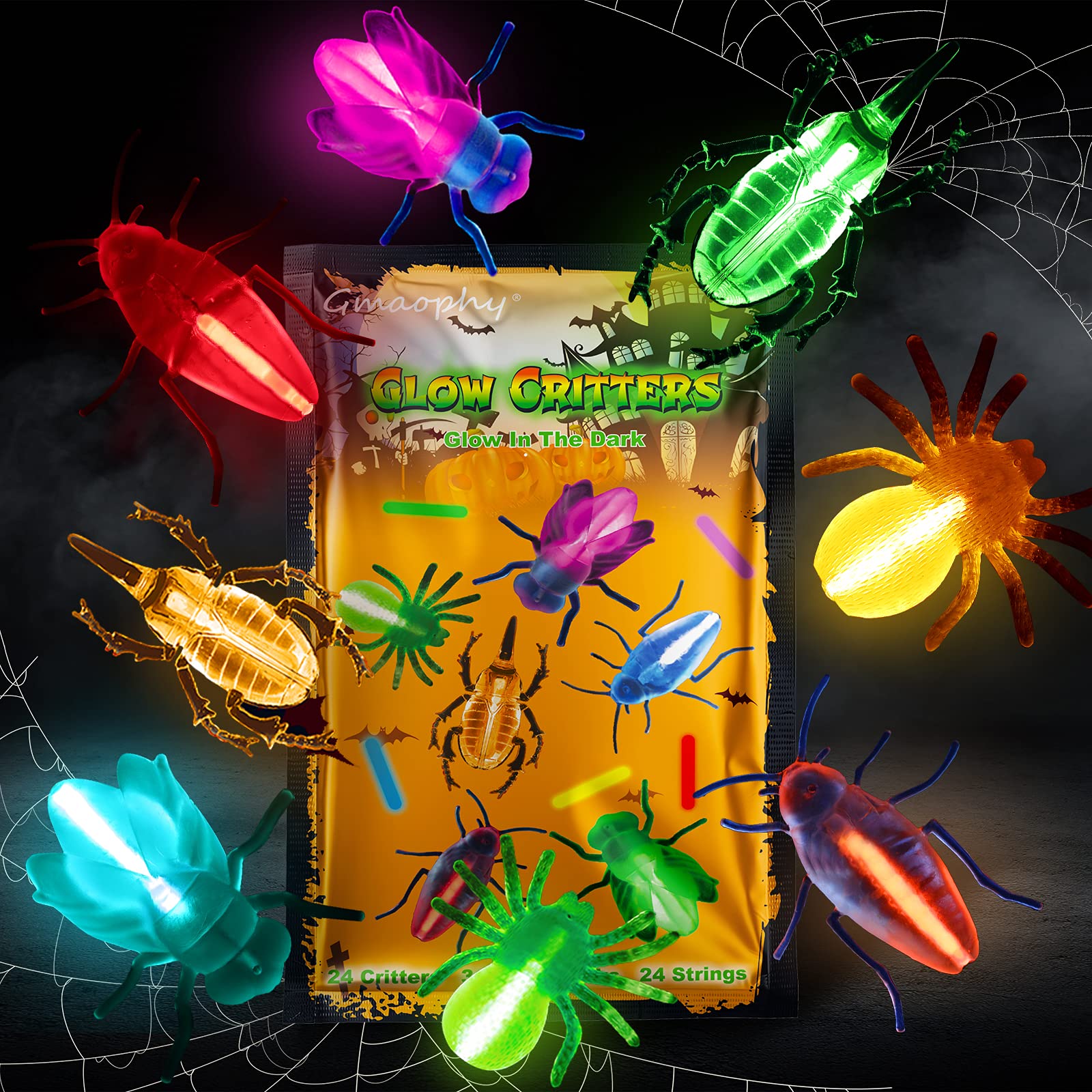Glow Critters For Halloween Party Favor, Glow in the Dark Party Toys Set for Kids, Trick or Treating Goodie Supplies, Scho...