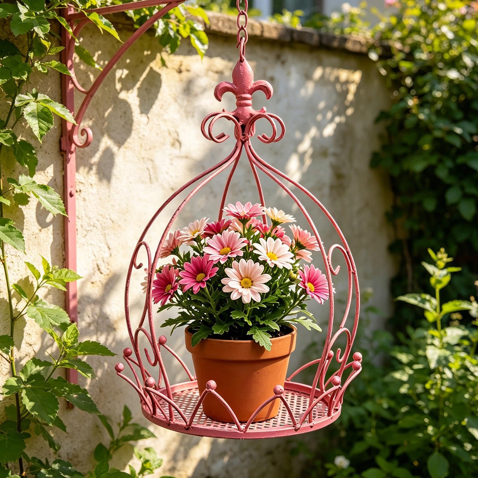 Suspension pour d'intérieur avec chaîne et panier décoratif en métal