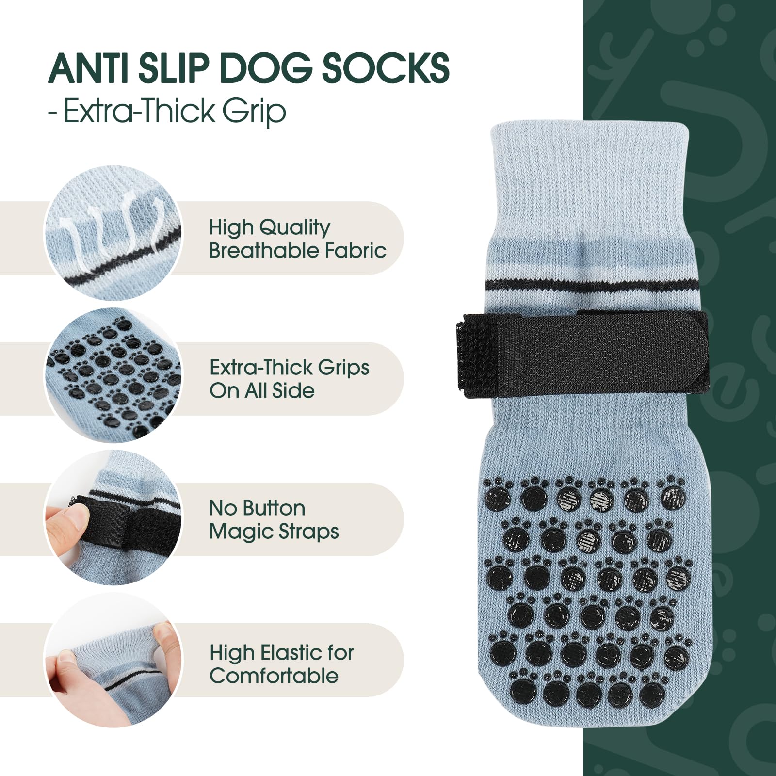 Kuoser Dog Socks, Non-Slip Dog Grip Sock for Hardwood Floors, No Twist Dog Boots & Paw Protectors 4 Pcs Anti-Scratch Hot Pavement Winter Snow Socks for Small Medium Large Senior Dogs, Grey M — view 5