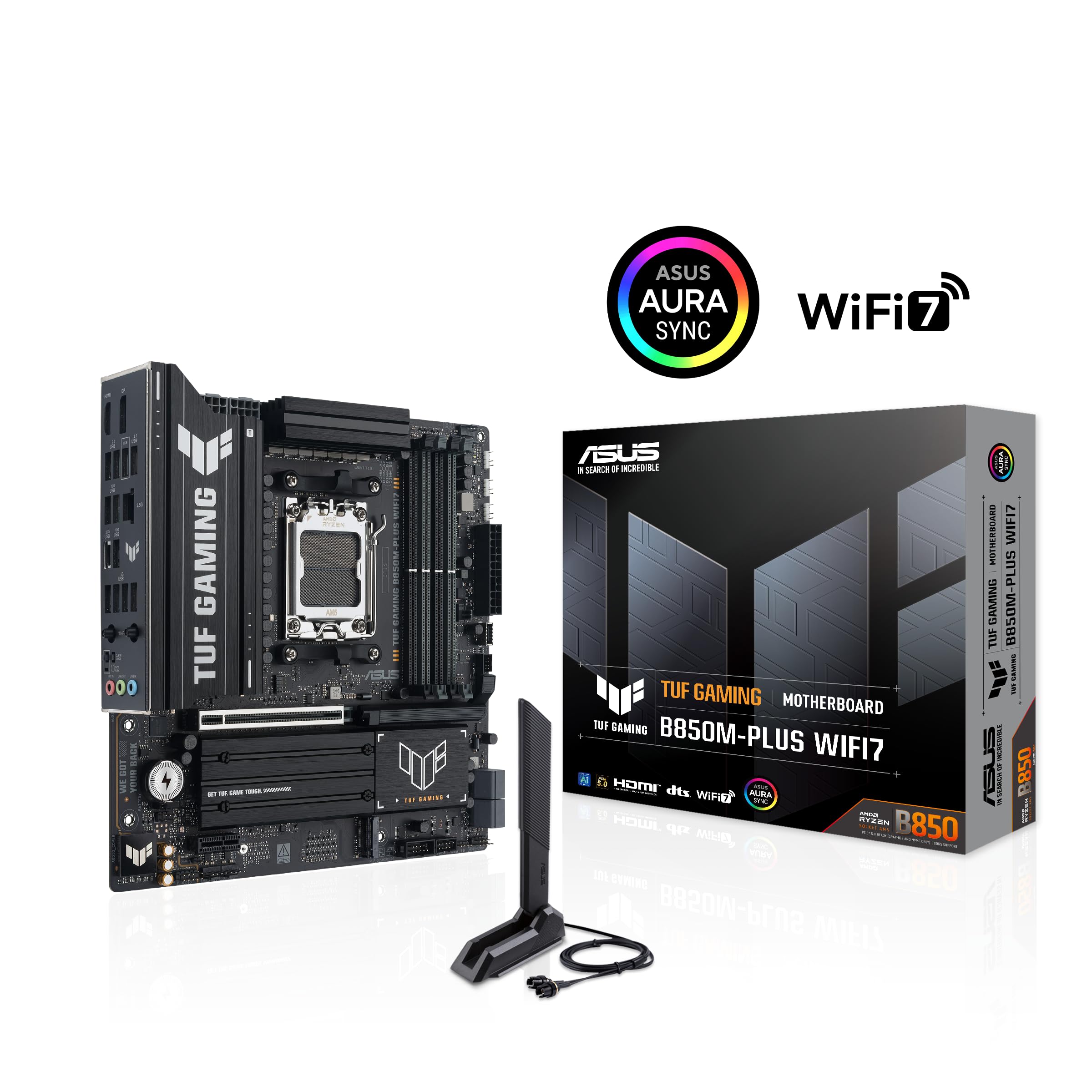 TUF Gaming B850M-PLUS WIFI7 AMD B850 mATX Motherboard, 14+2+1 80A
